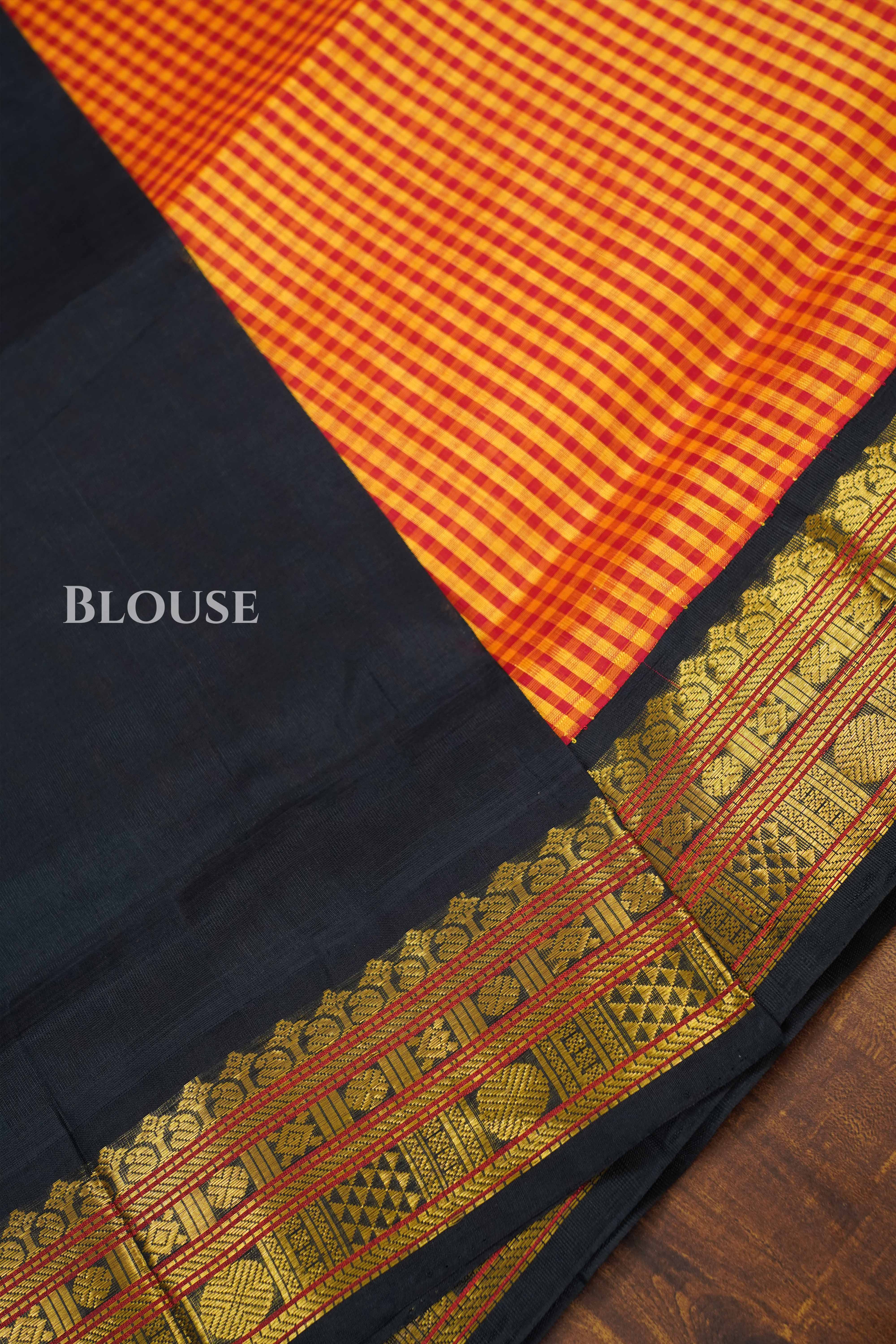 Yellow With Black Pure Silk Cotton Saree