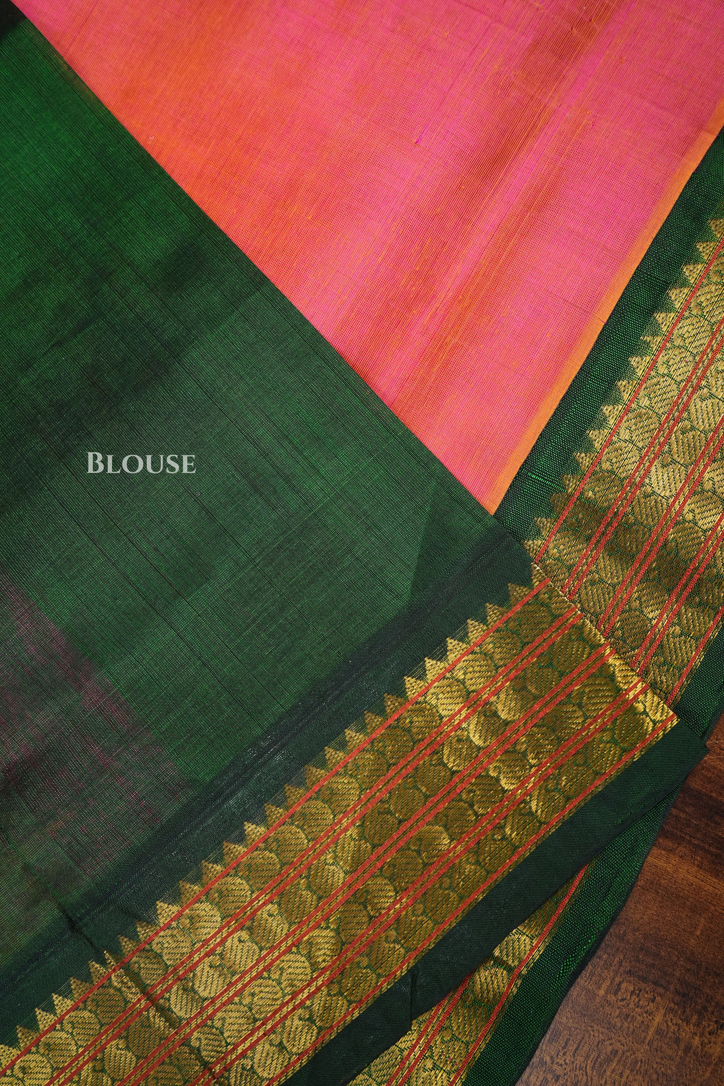 Pink With Green Pure Kanchi Silk Cotton Saree