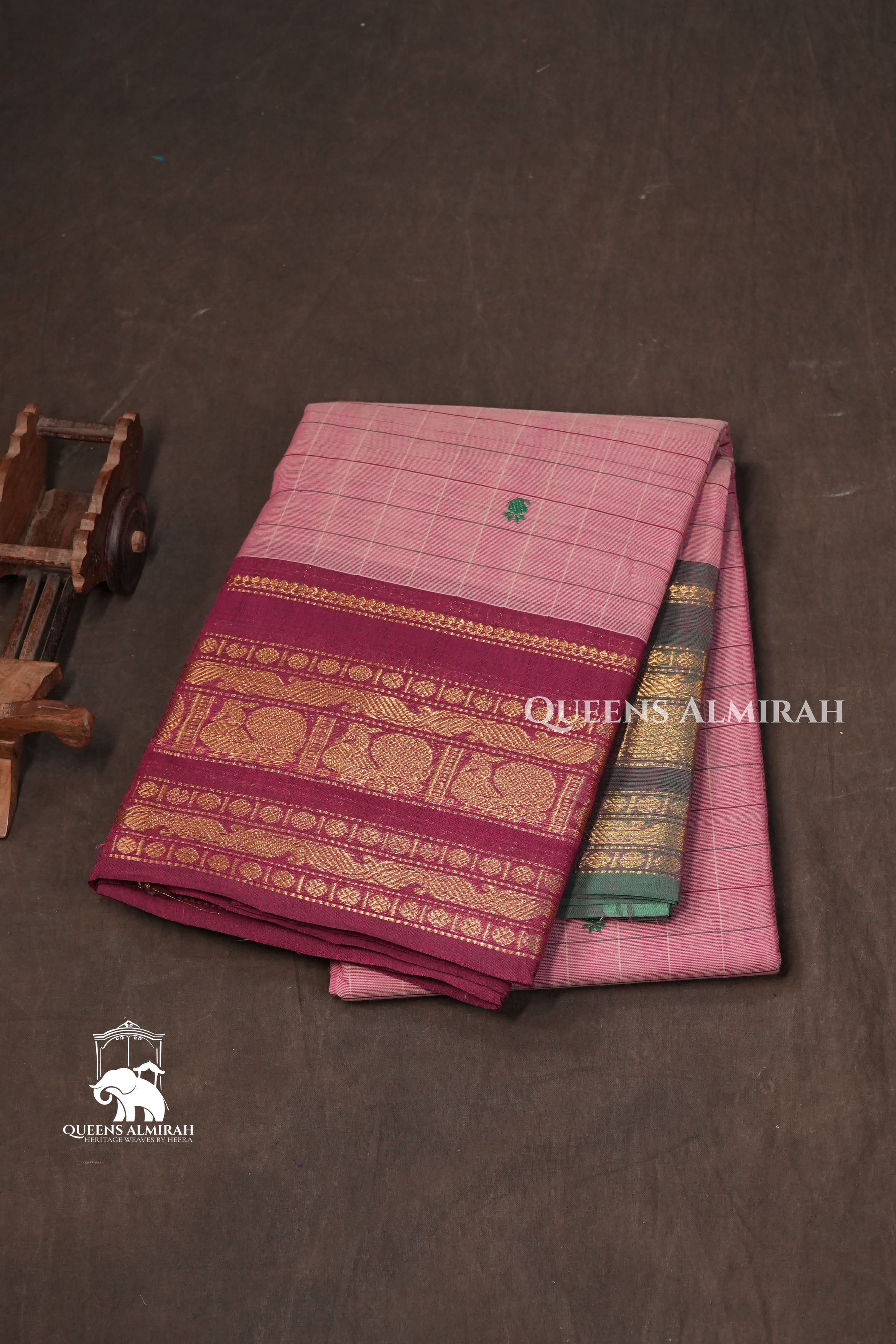 Blush Pink with Maroon Zari Border Kanchi Cotton Saree