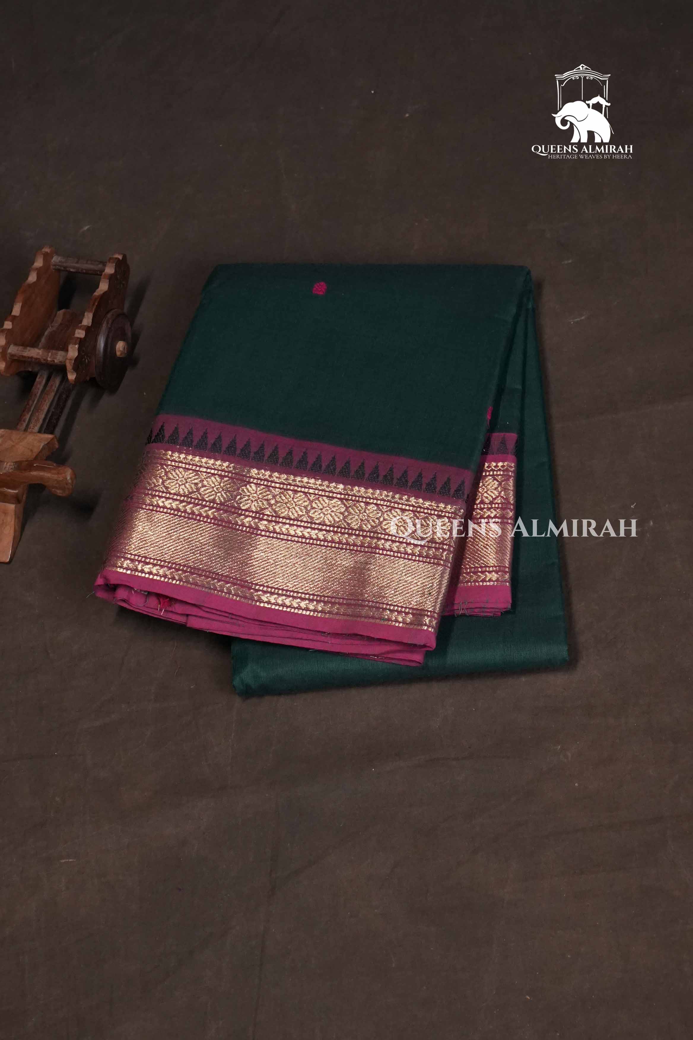 Dark Green With Pink Kanchi Cotton Saree