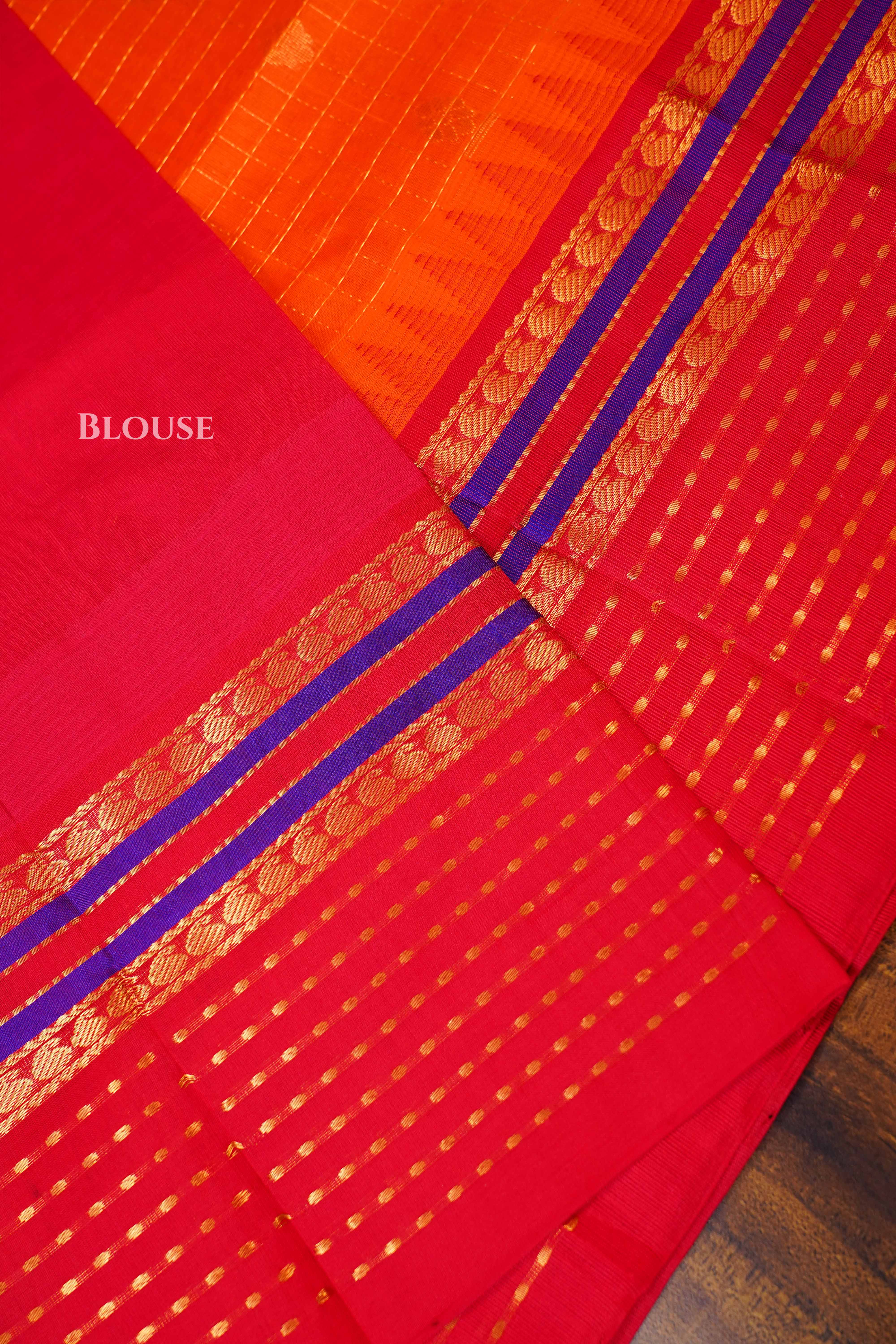 Fanta Orange With Red Pure Kanchi Silk Cotton Saree