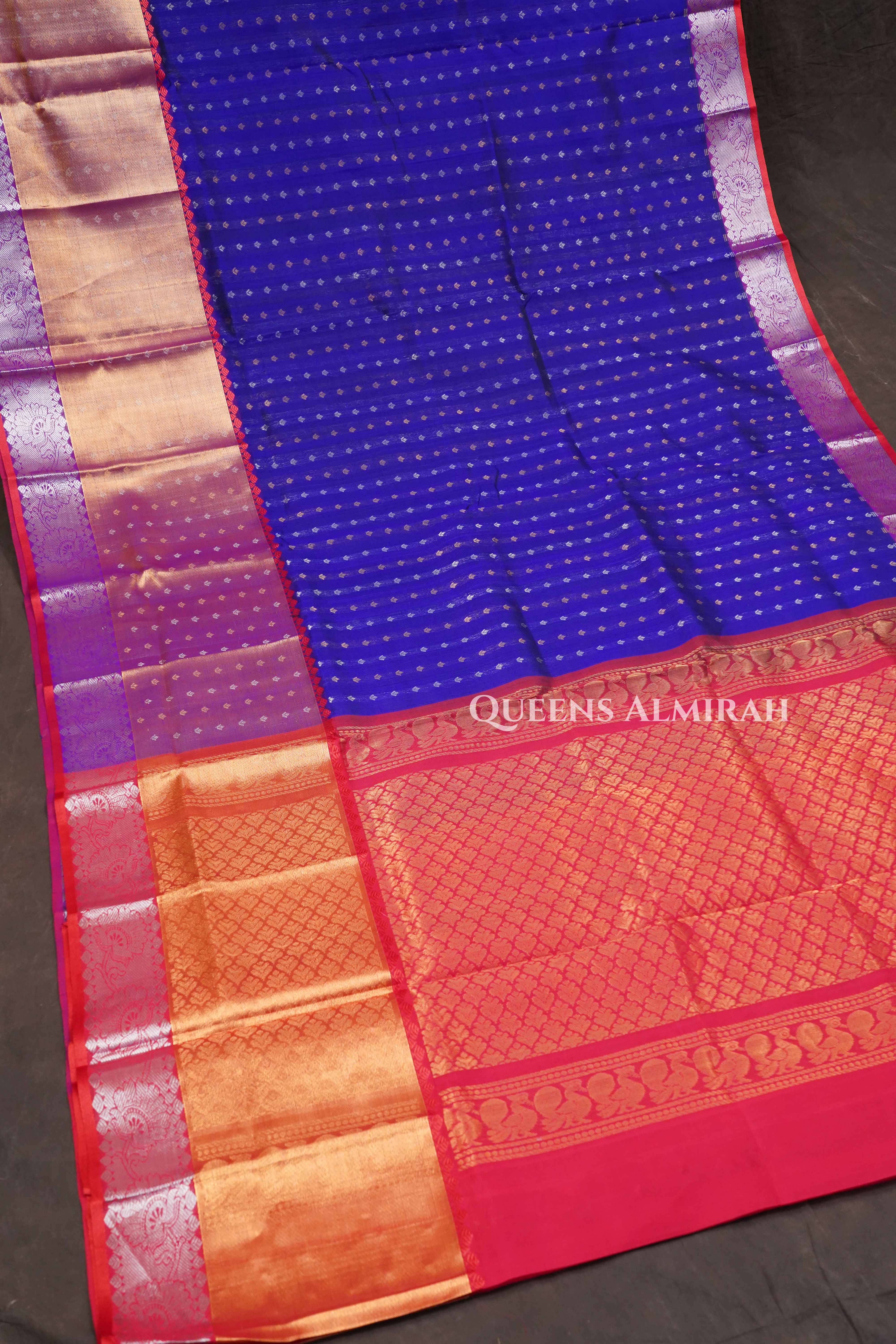 Royal Blue With Red Pure Kanchi Silk Cotton Saree