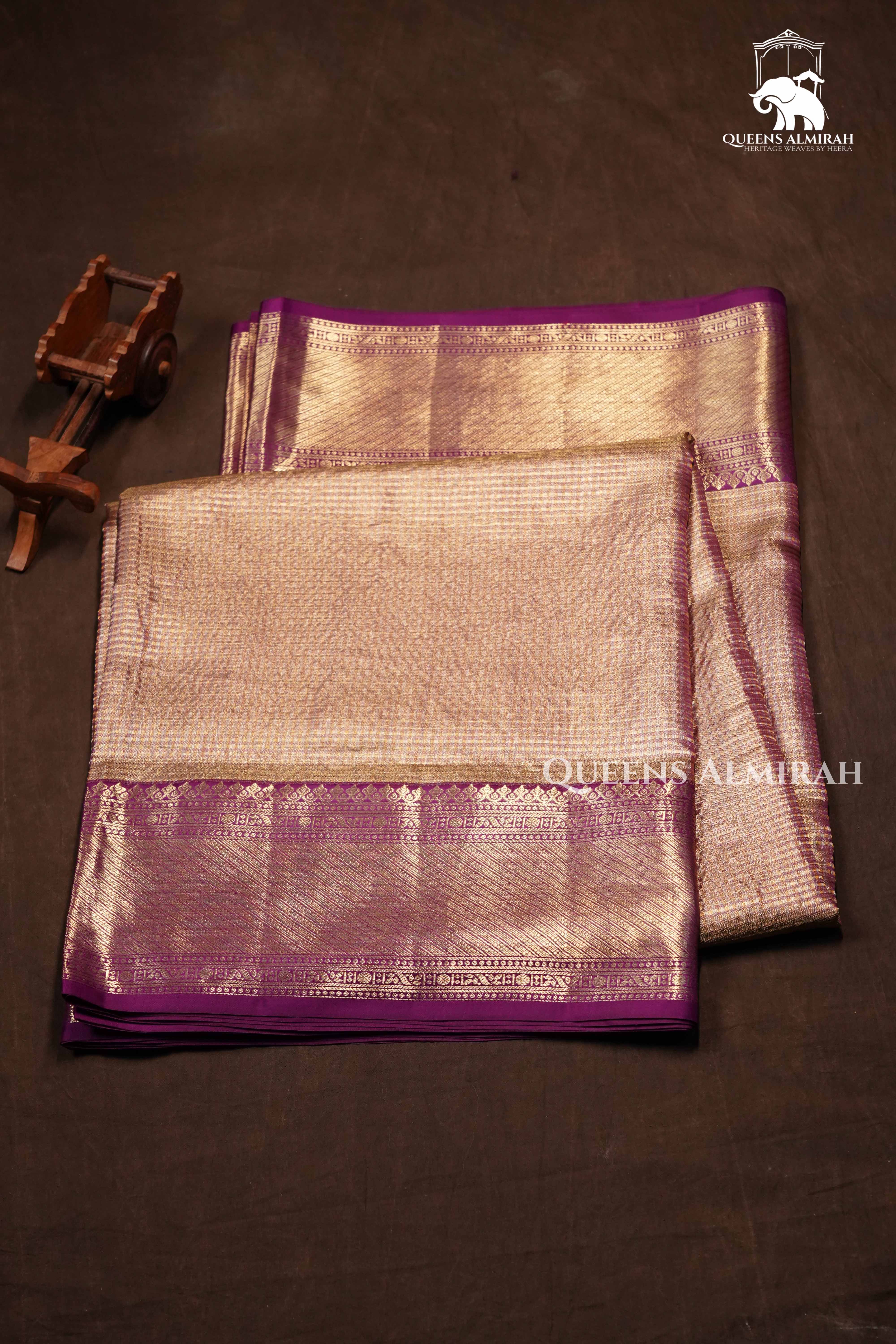 Golden With Purple Chettinad Inspired kanchivaram Soft Silk Saree