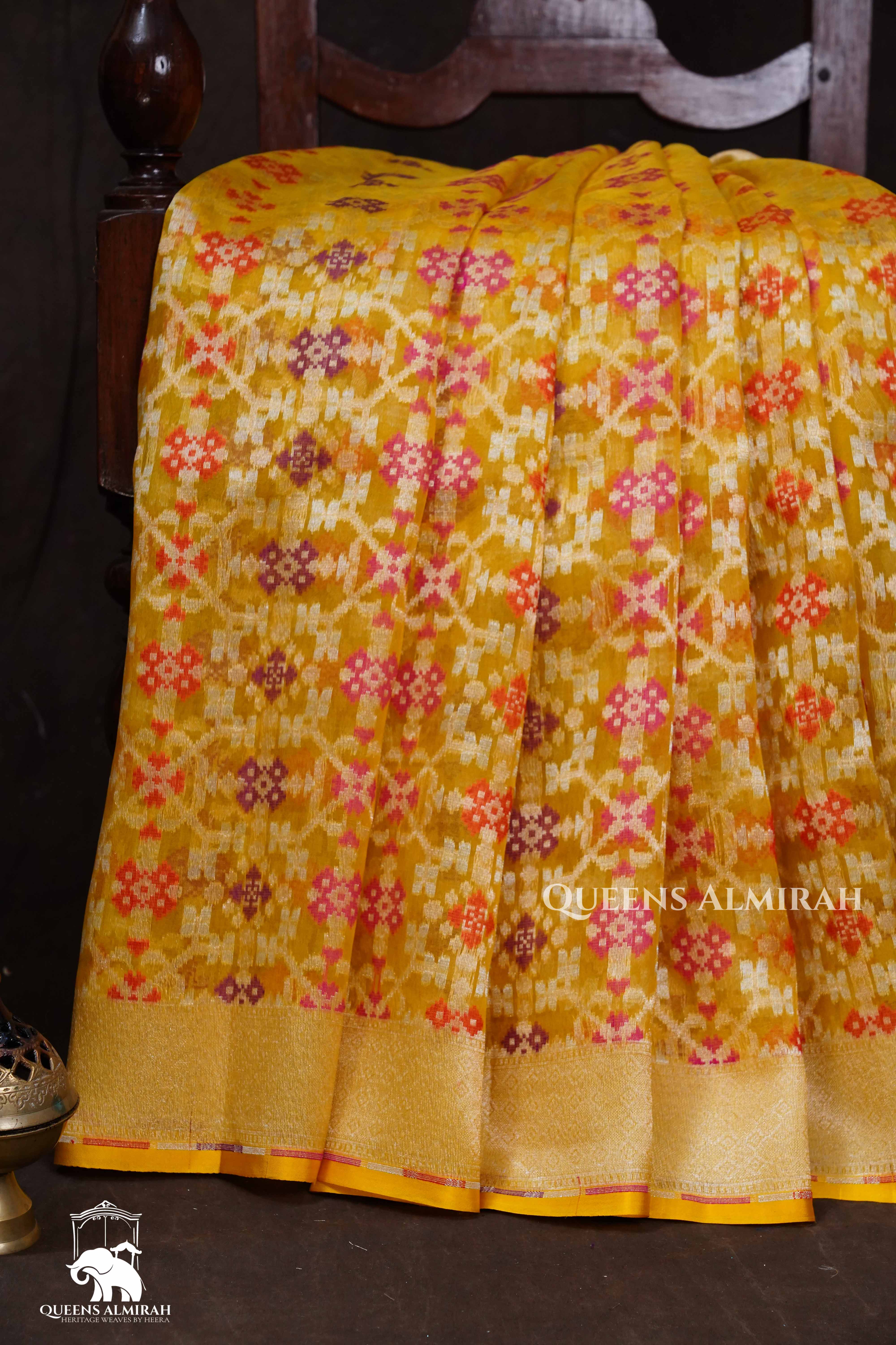 Yelllow Banarasi Organza Silk Saree