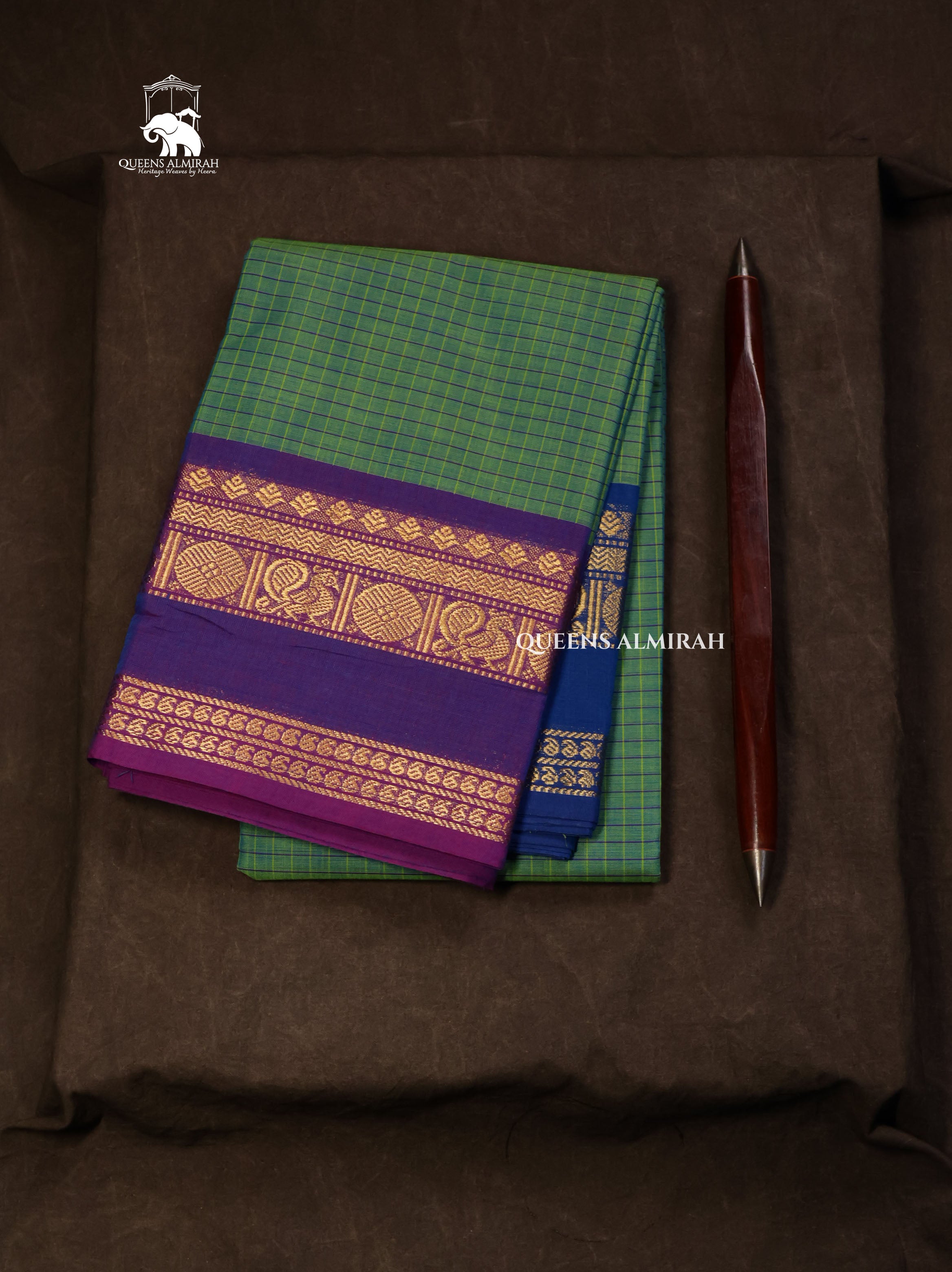 Green Kattam With Ganga Jamuna Border Kanchi Cotton Saree