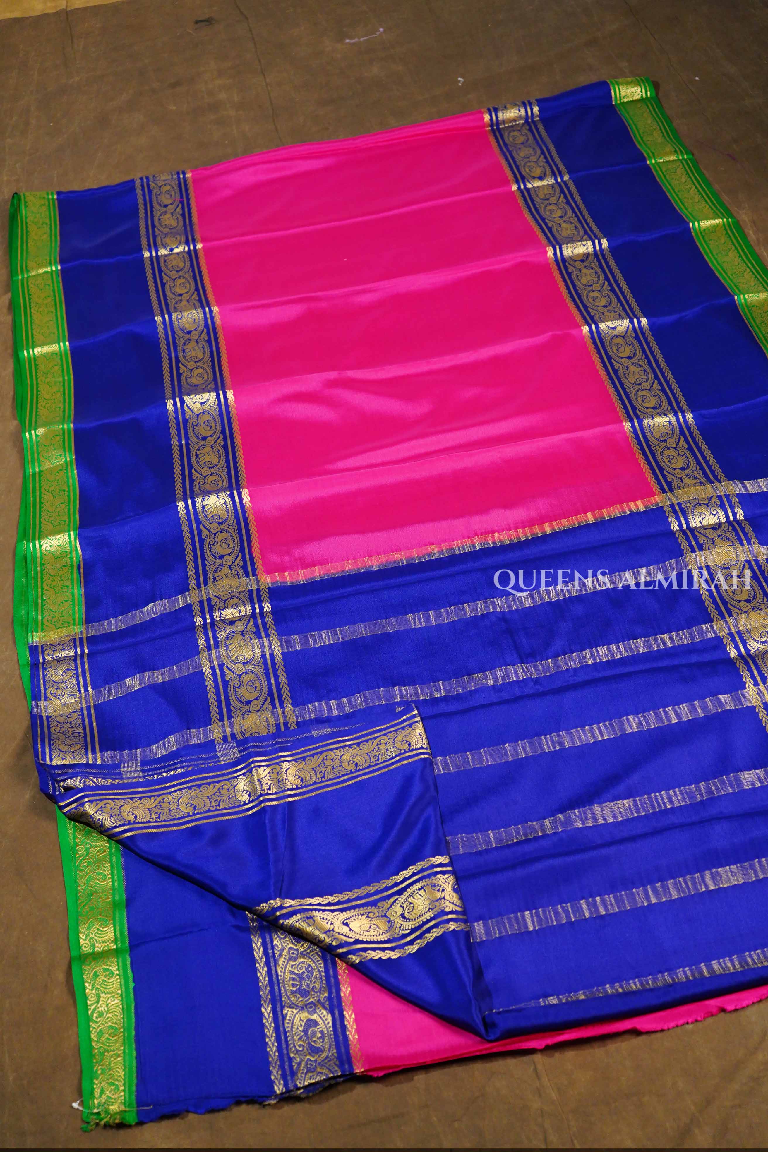 Rani Pink With Royal Blue Mysore Silk Saree