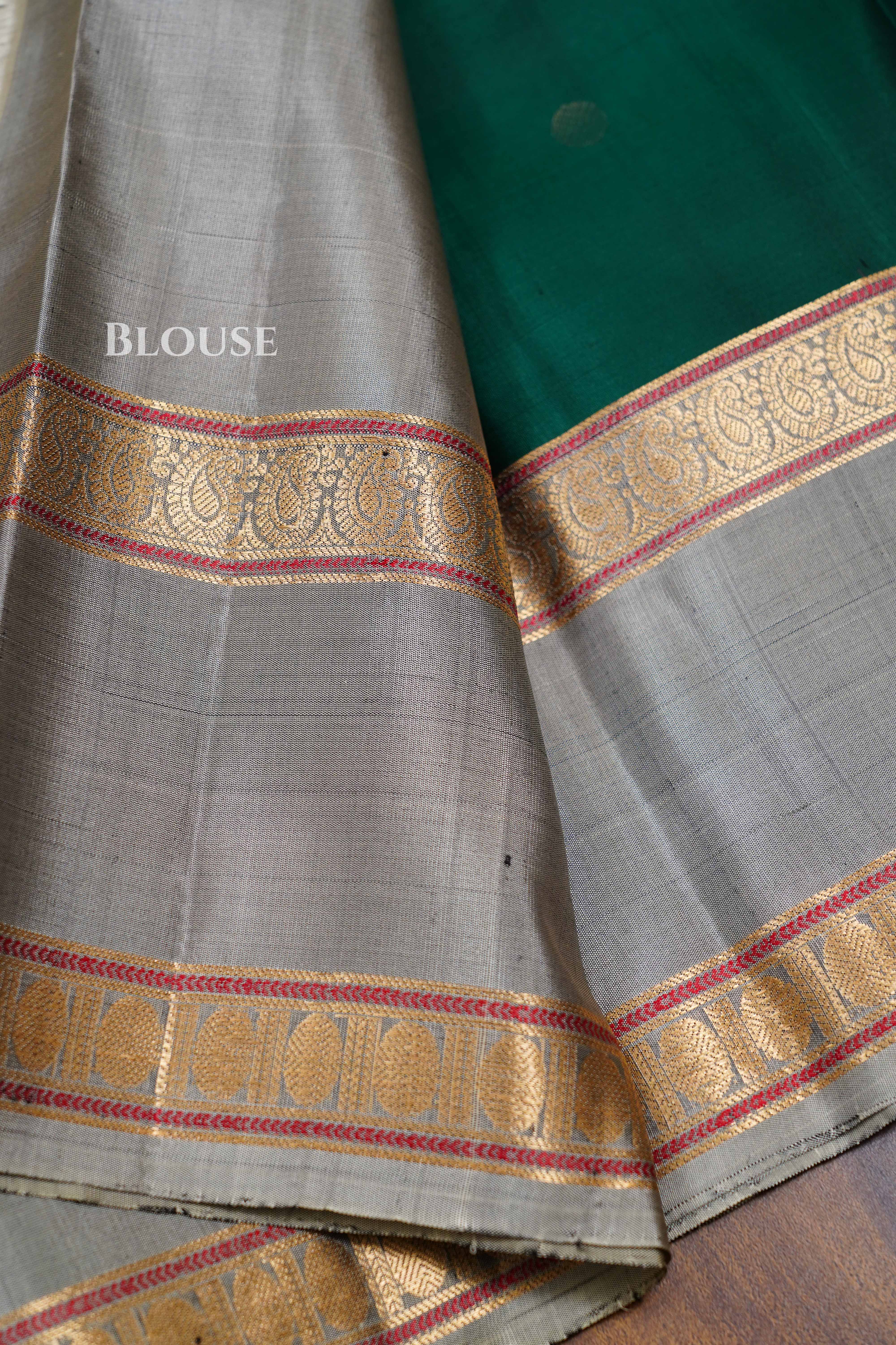 Dark Green With Ash Grey Pure Kanchivaram Silk Saree