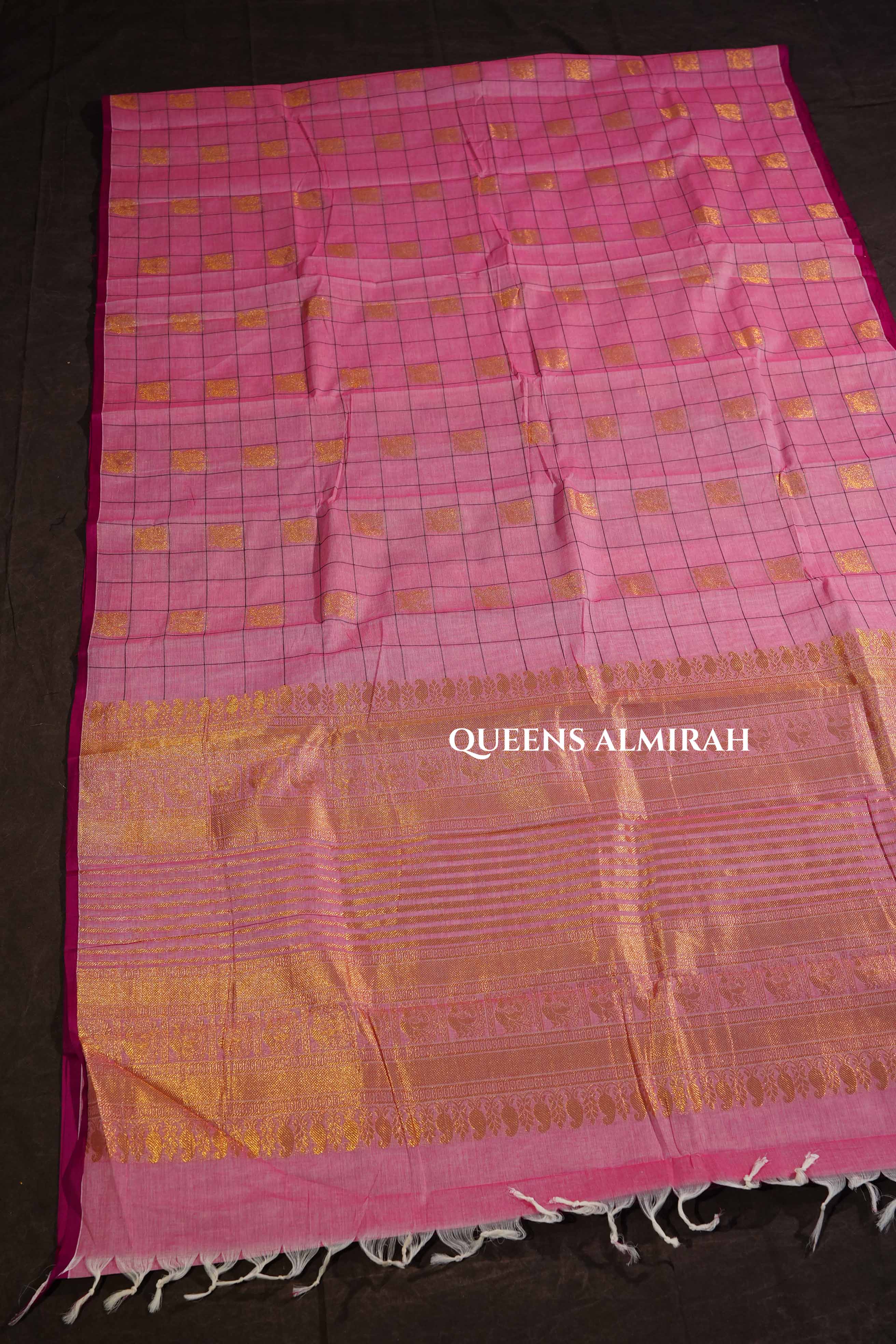 Lotus Pink Kattam With Peacock Butta Kanchi Cotton Saree
