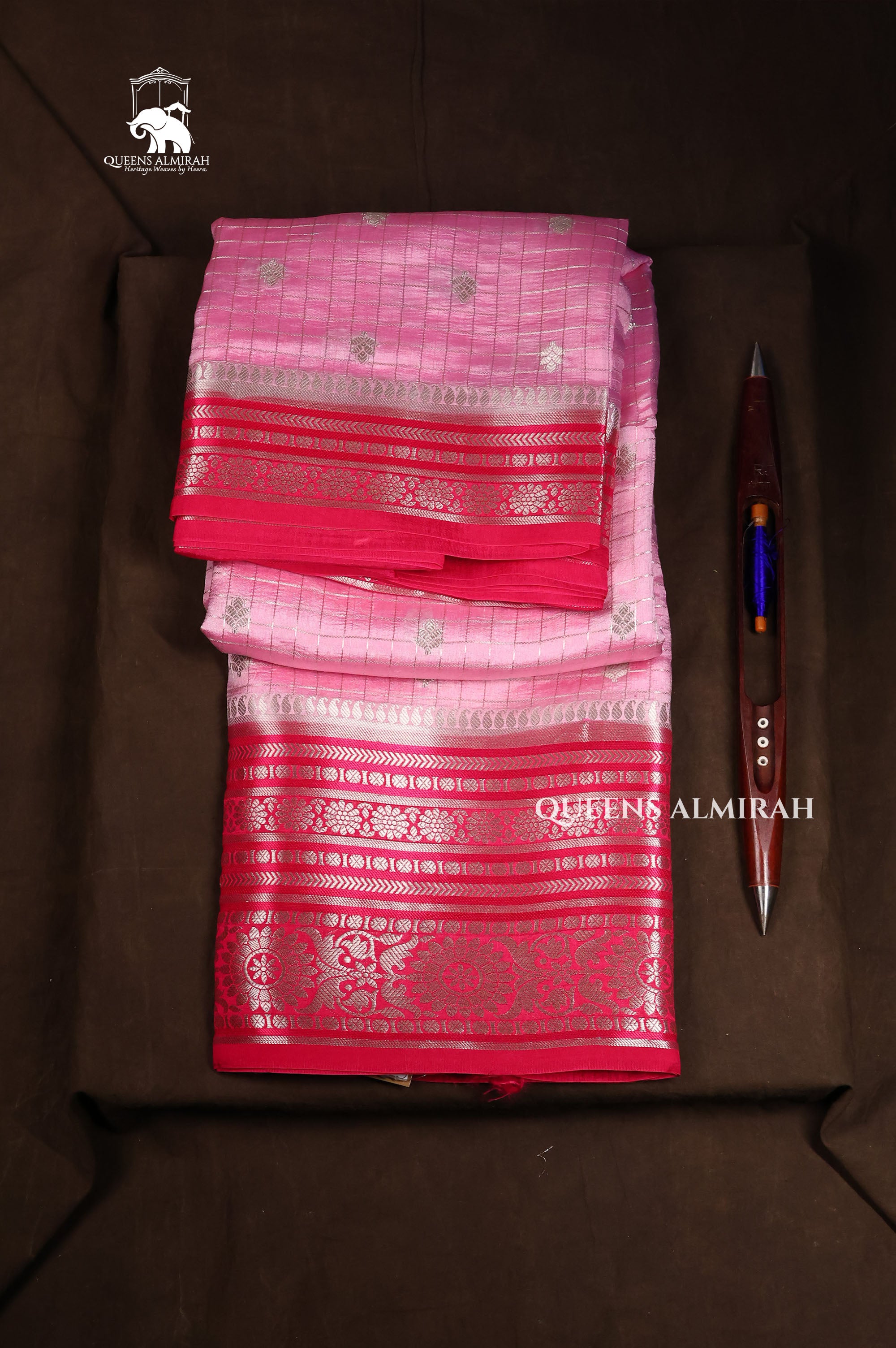 Rose Milk Pink With Rani Pink Semi Banarasi Silk Saree