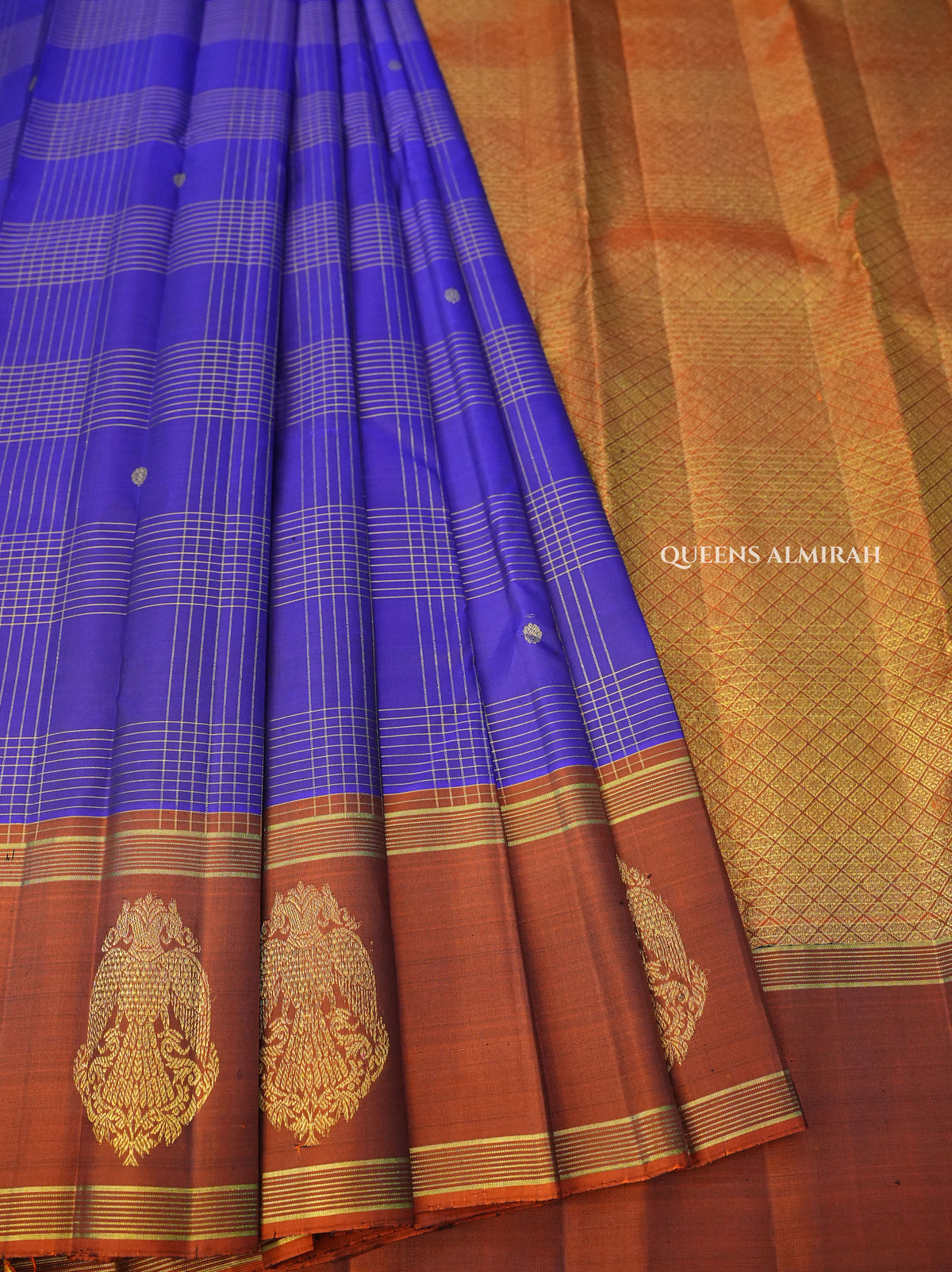 Violet With Rust Orange Pure Kanchivaram Silk Saree