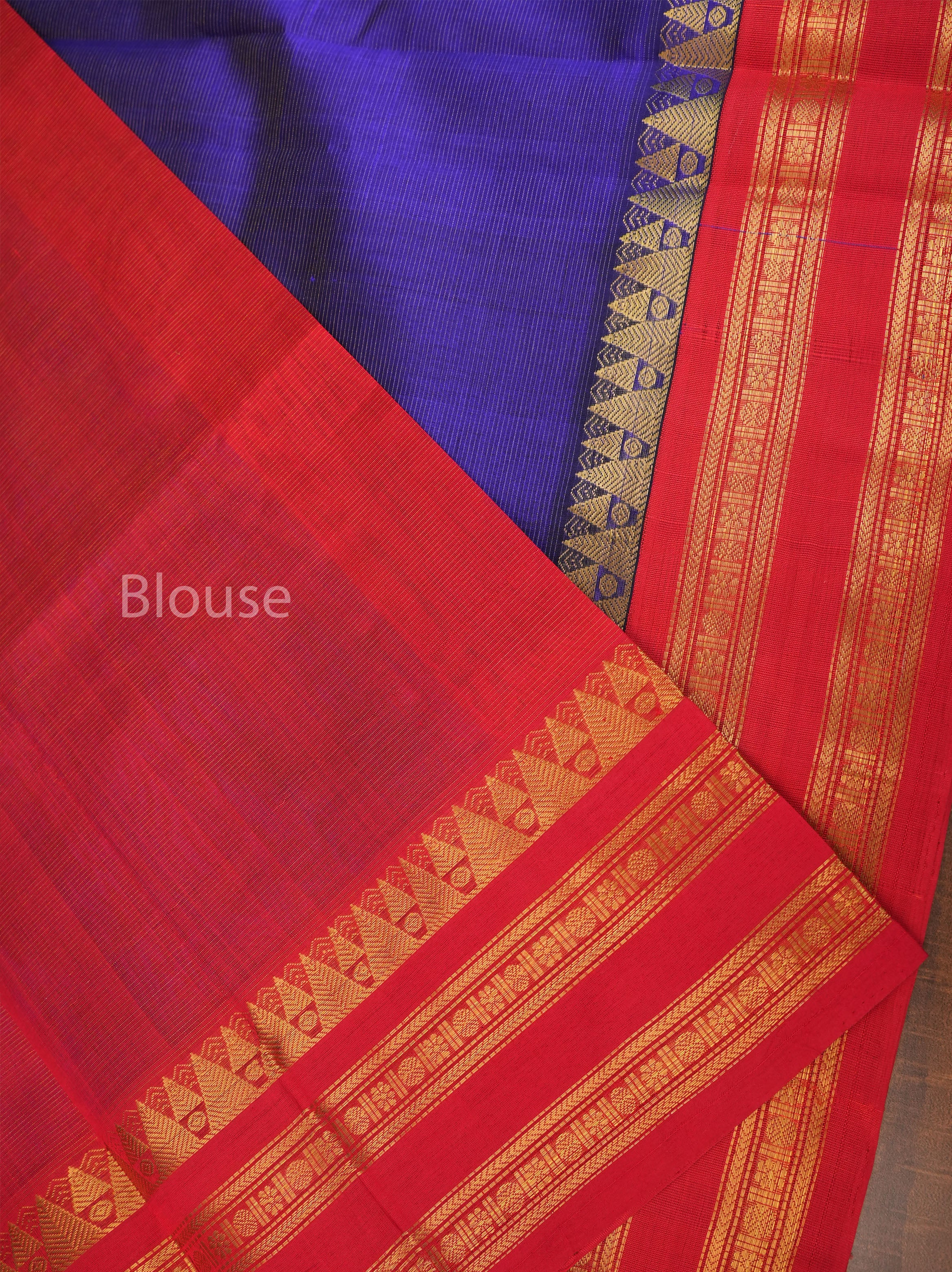 Navy Blue With Red  Pure Silk Cotton Saree