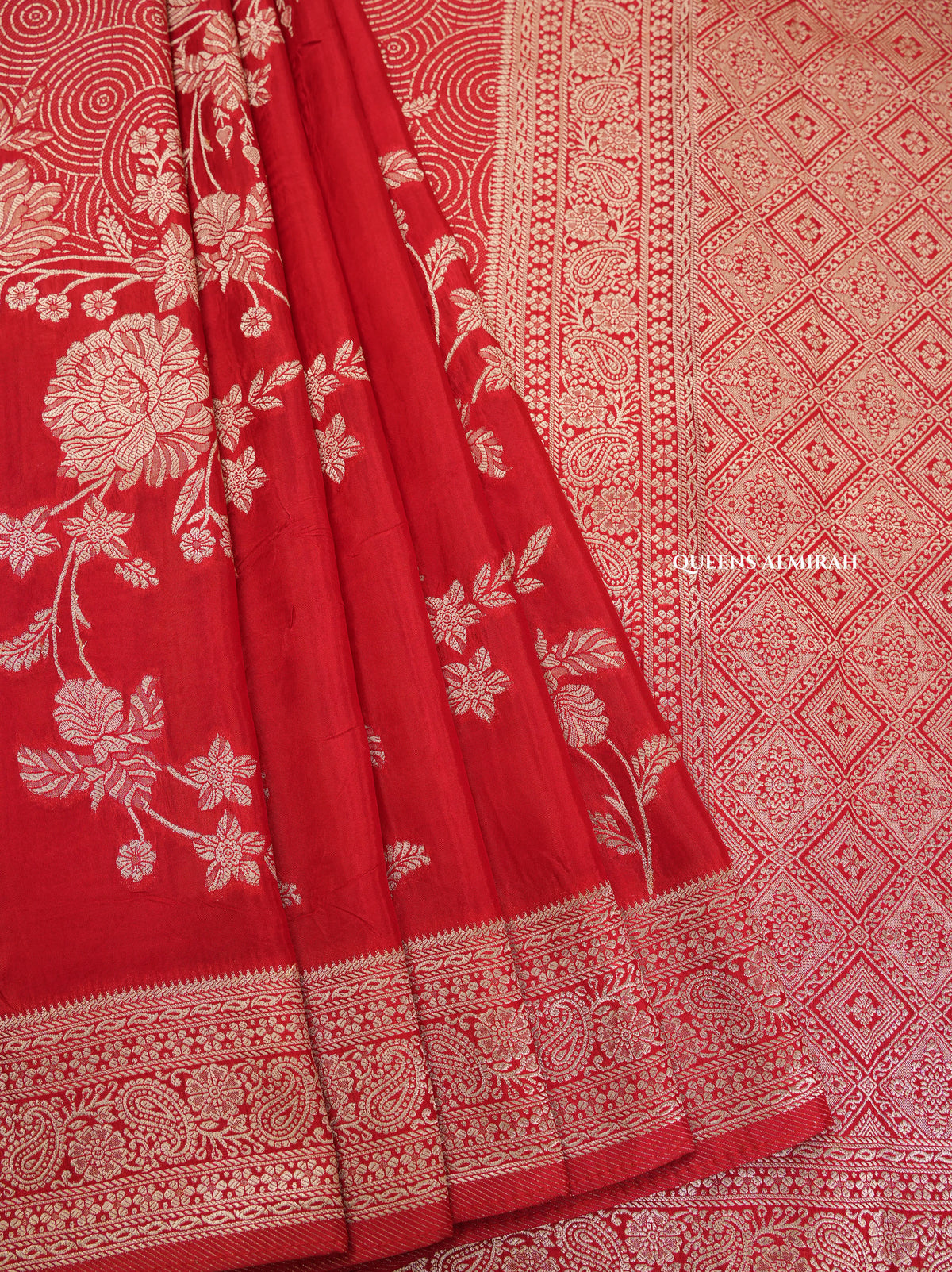 Red  Banarasi Satin Silk Saree