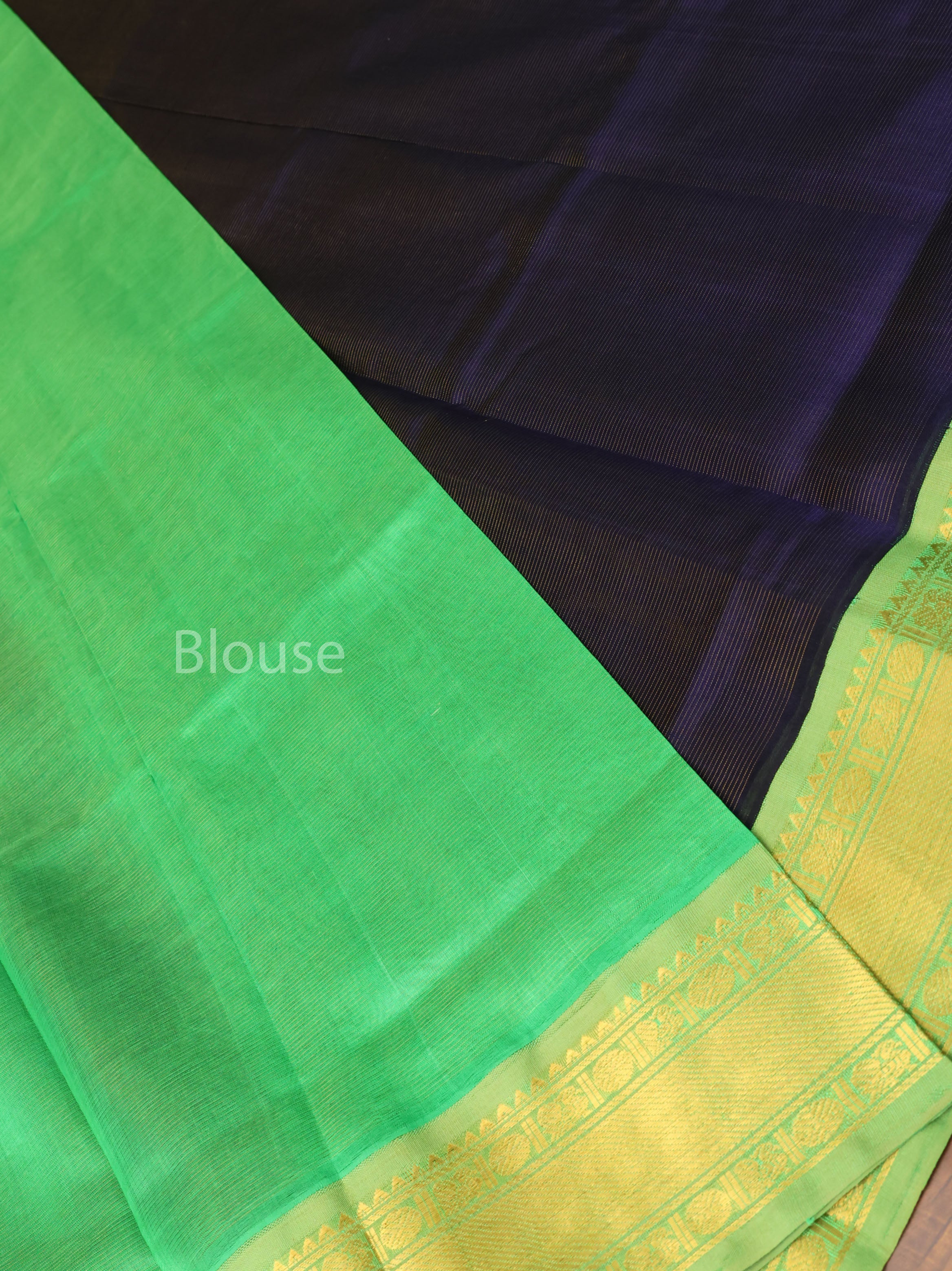 Navy Blue With Green Pure Silk Cotton Saree