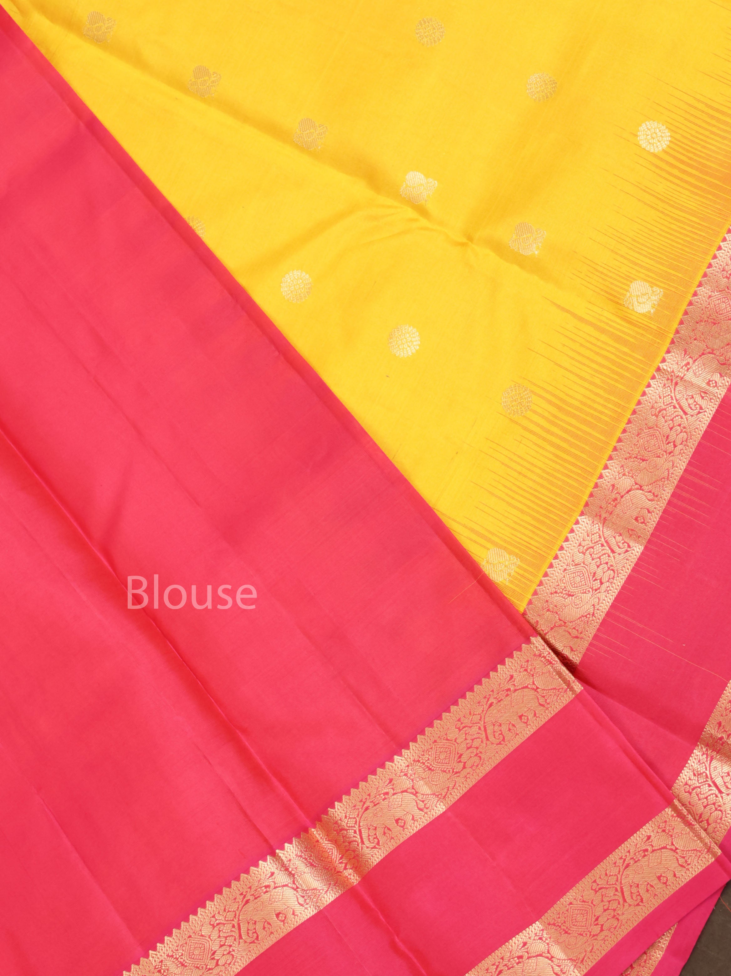 Mango Yellow With Red Pure Kanchivaram Silk Saree