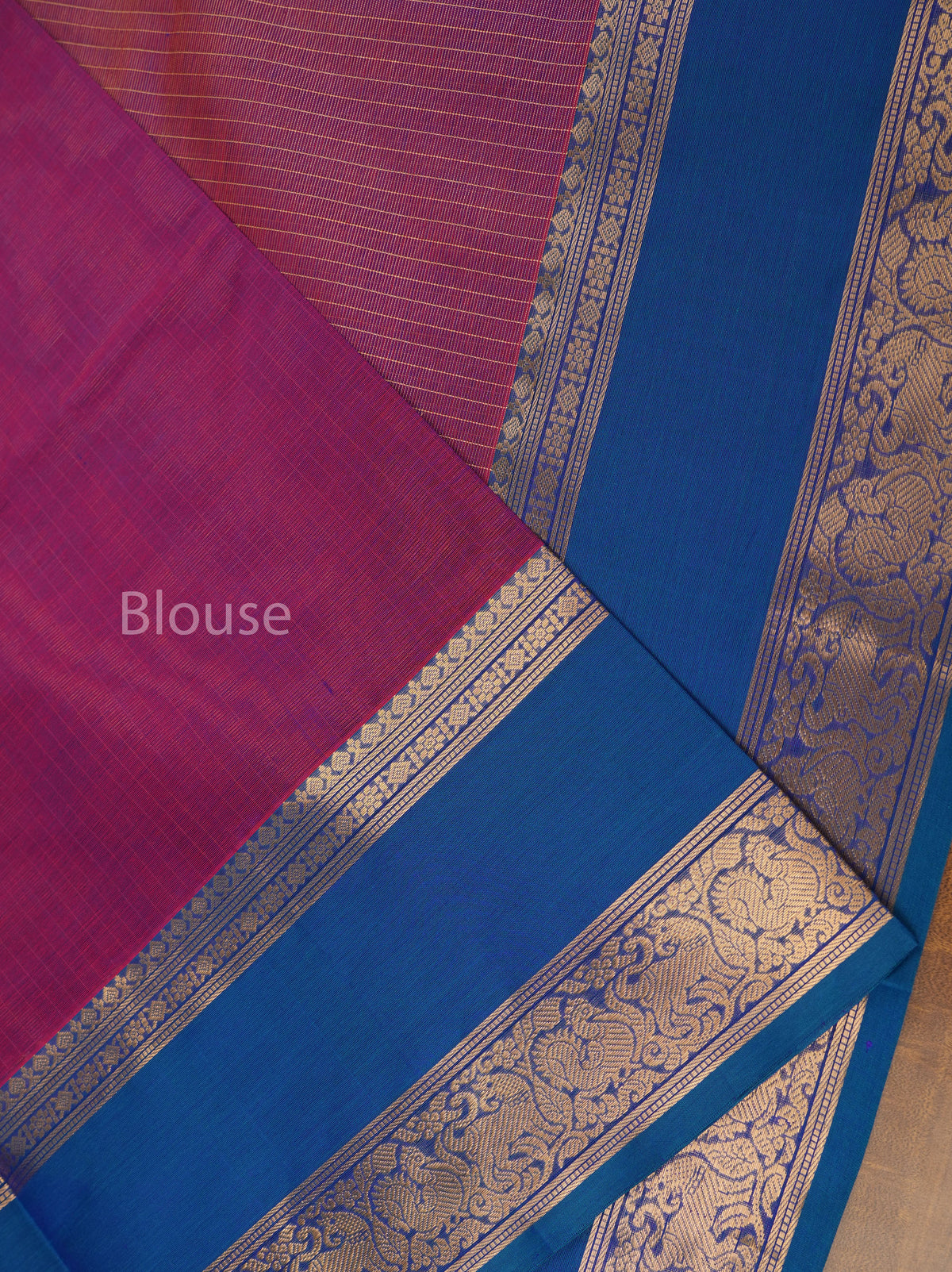 Magenta Pink With Peacock Blue  Payadi Chettinad Silk Cotton Saree