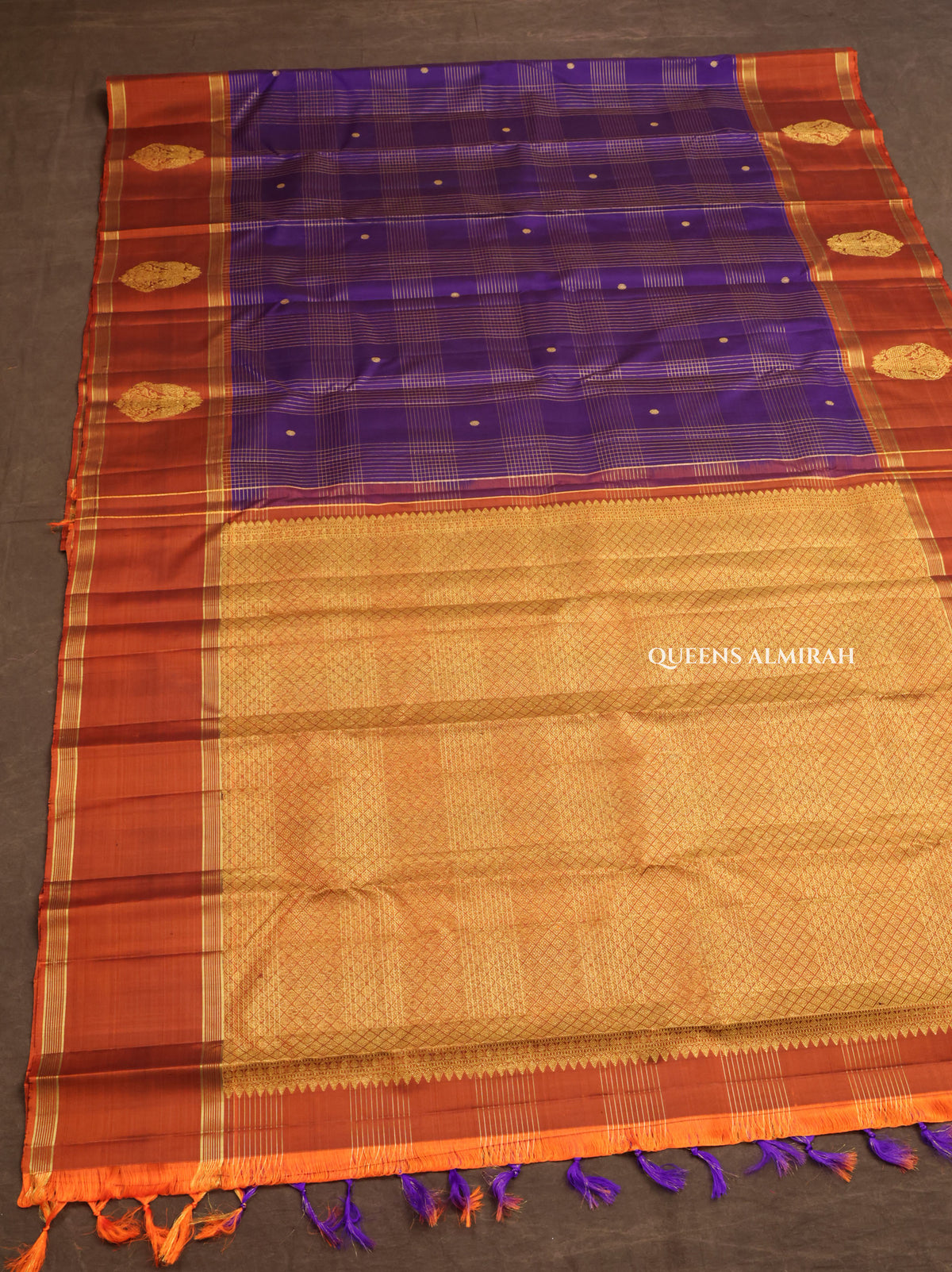 Violet With Rust Orange Pure Kanchivaram Silk Saree