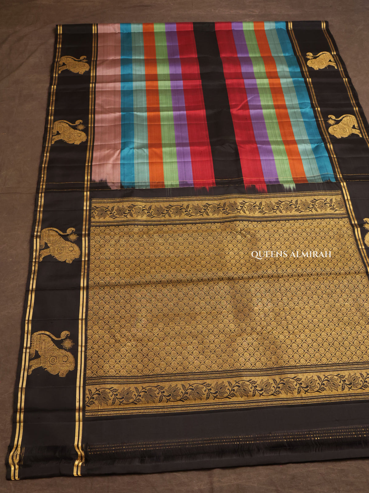 Multicolor With Black Pure Kanchivaram Silk Saree