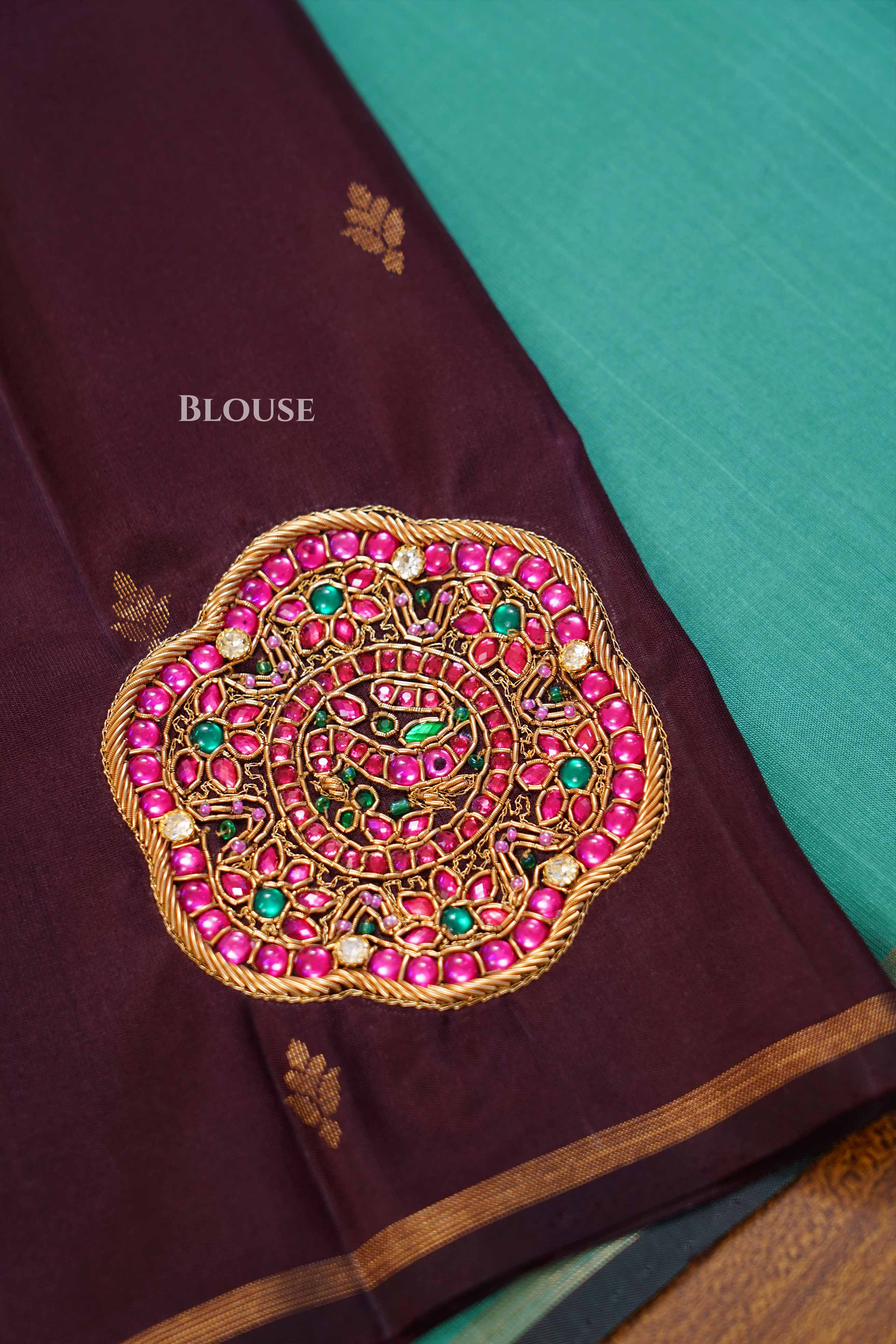 Mint Green With Cocoa Bean Rakkadai Designer Silk Saree