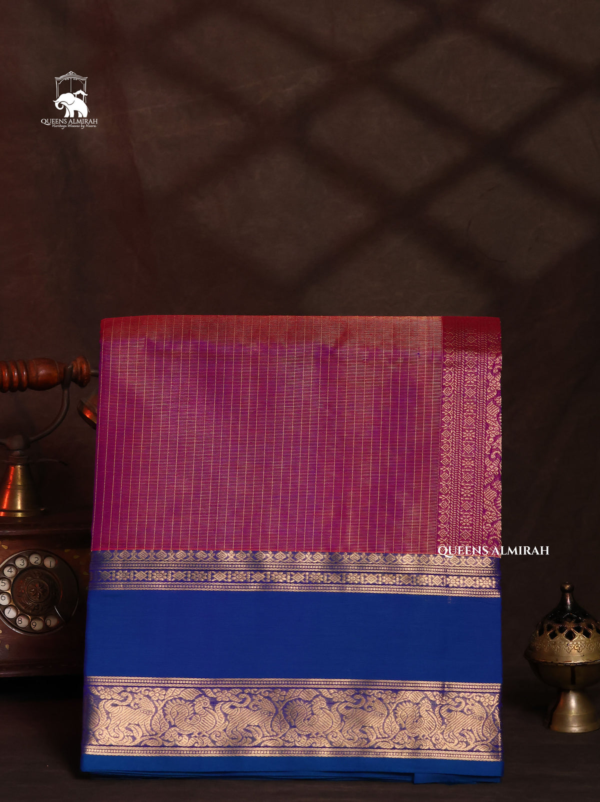 Magenta Pink With Peacock Blue  Payadi Chettinad Silk Cotton Saree