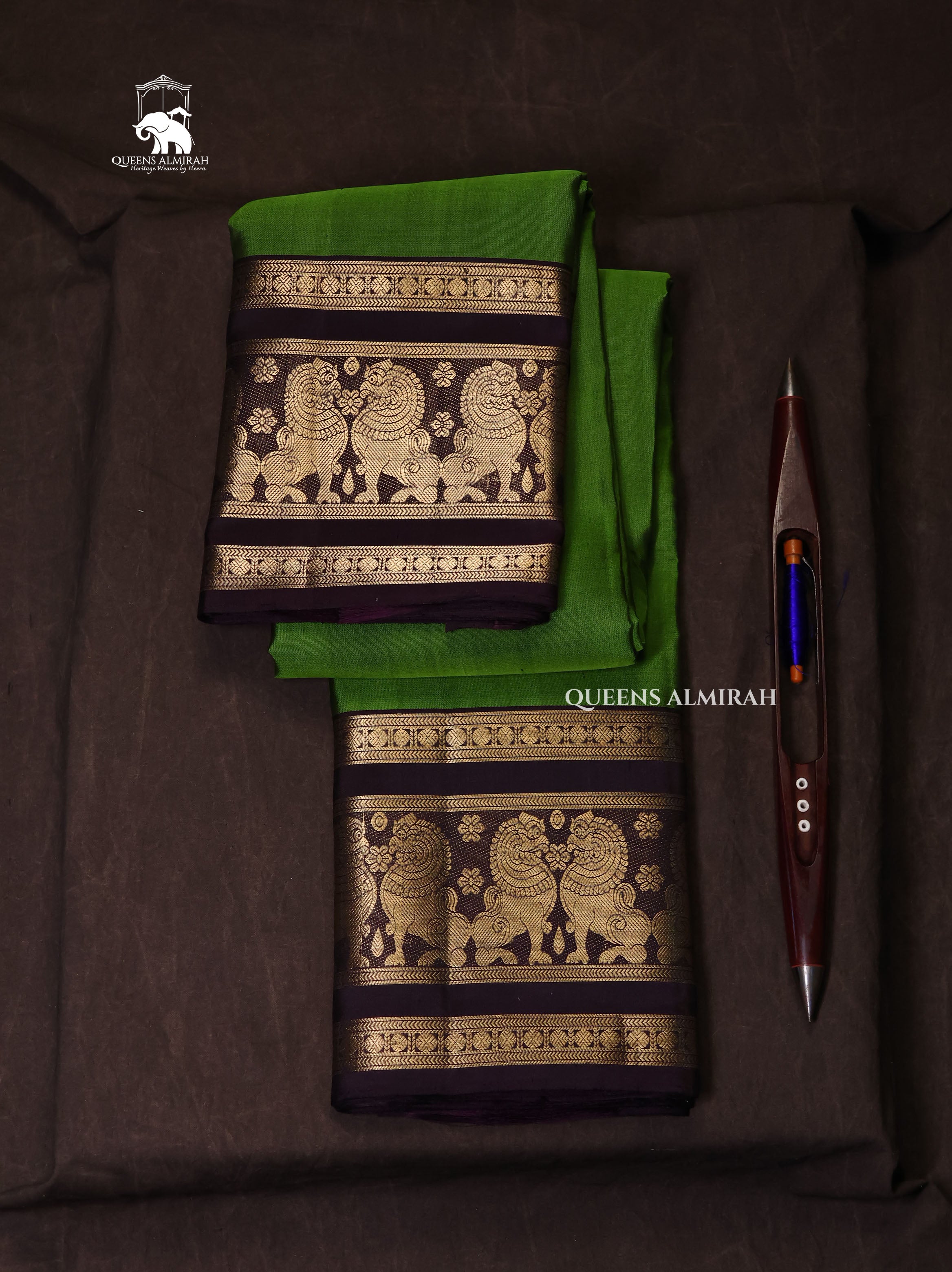 Leaf Green With Brown Pure Kanchivaram Silk Saree