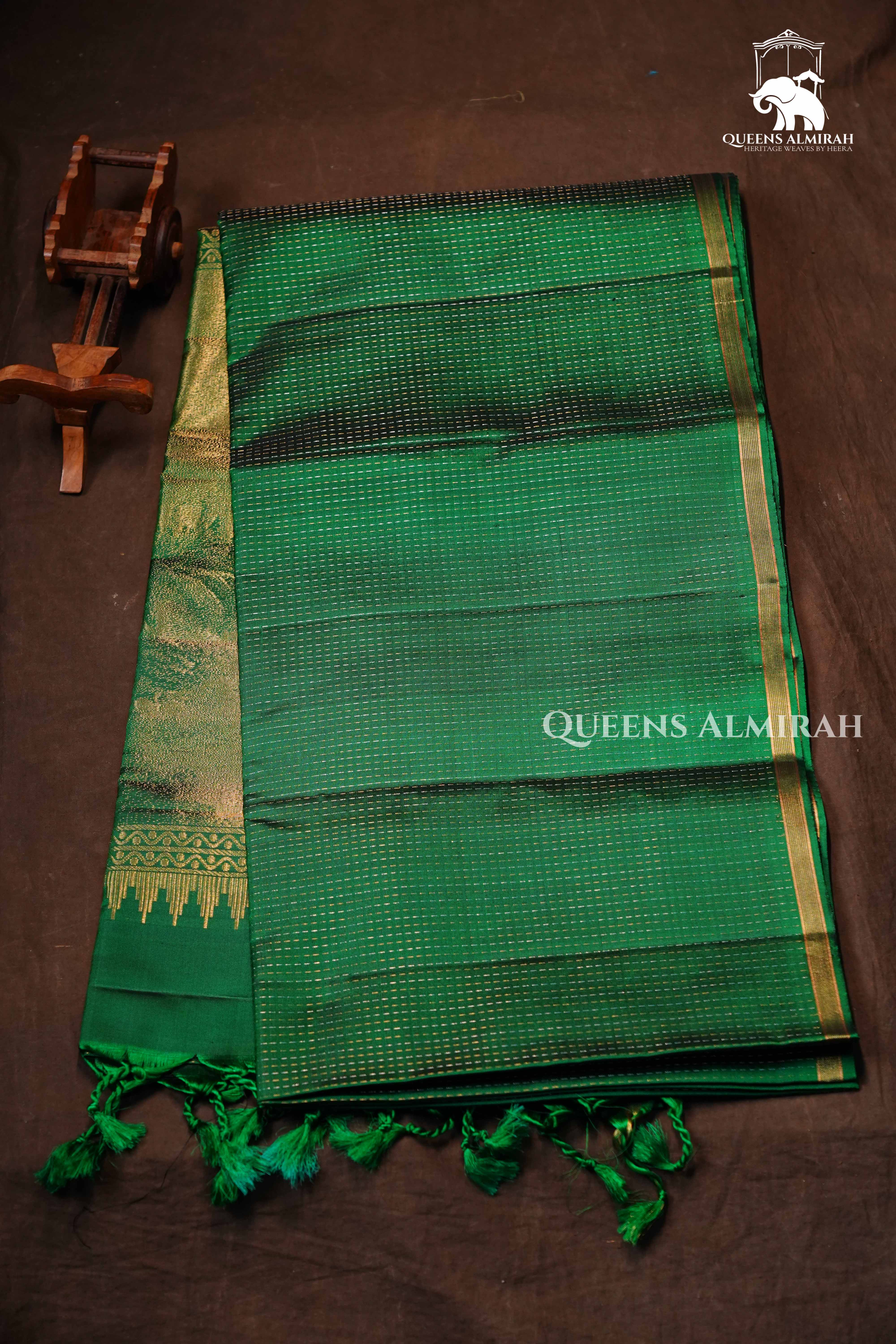 Dark Green Pure Soft Silk Saree 1