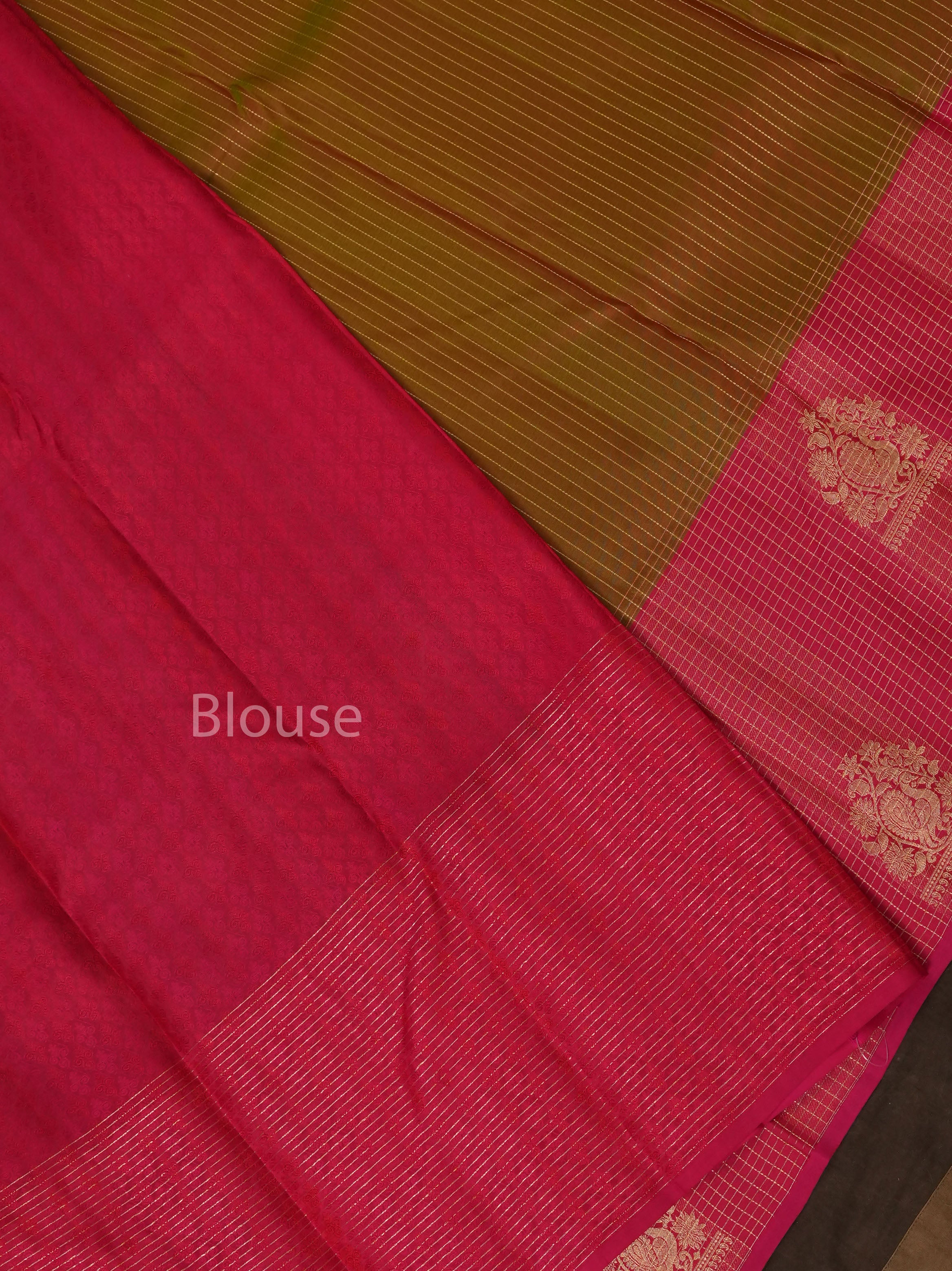 Mehandi Green With Rani Pink Pure Kanchivaram Silk Saree