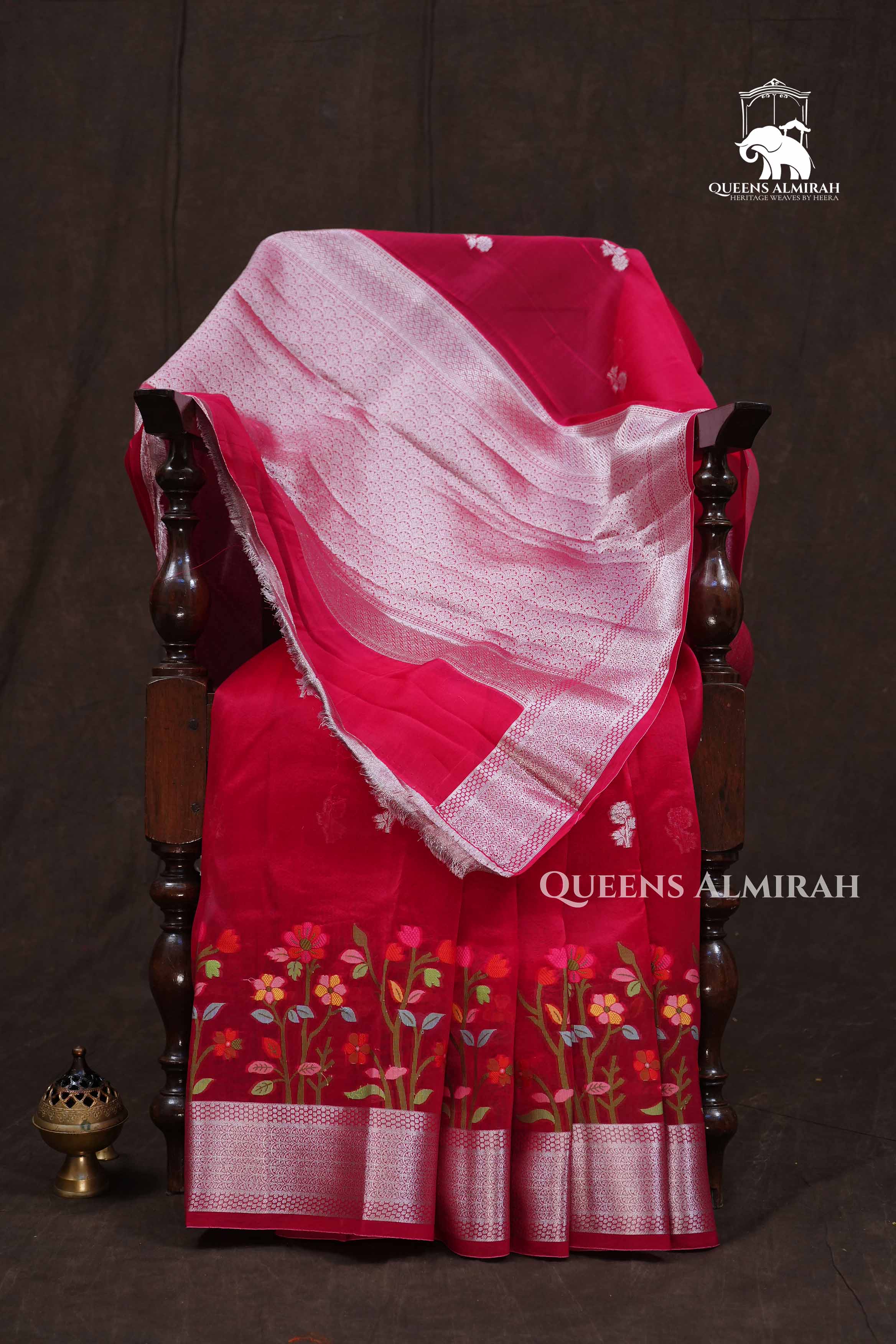 Rani Pink Jamdani Silk Organza Saree