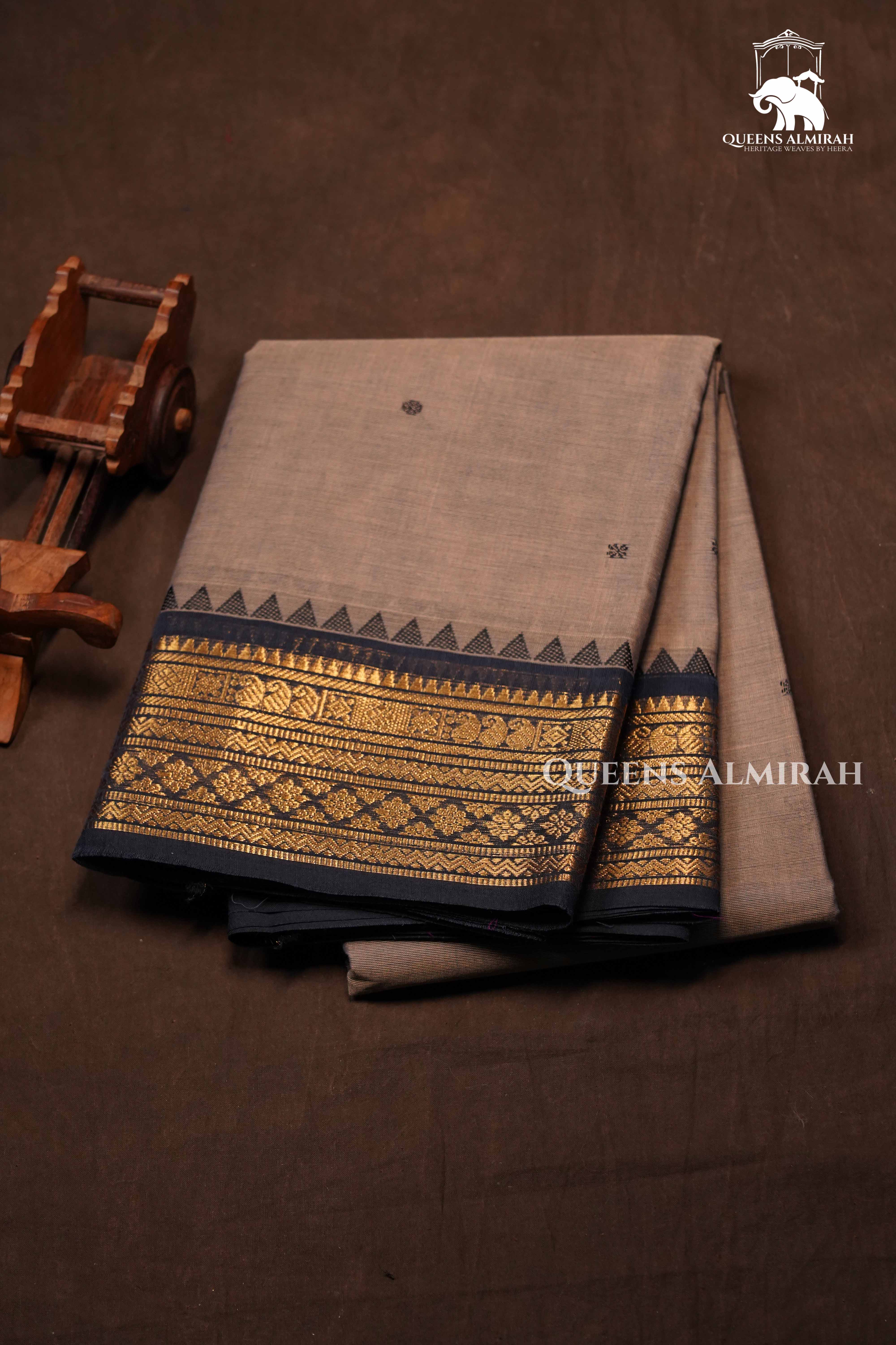 Grey With Black Kanchi Cotton Saree