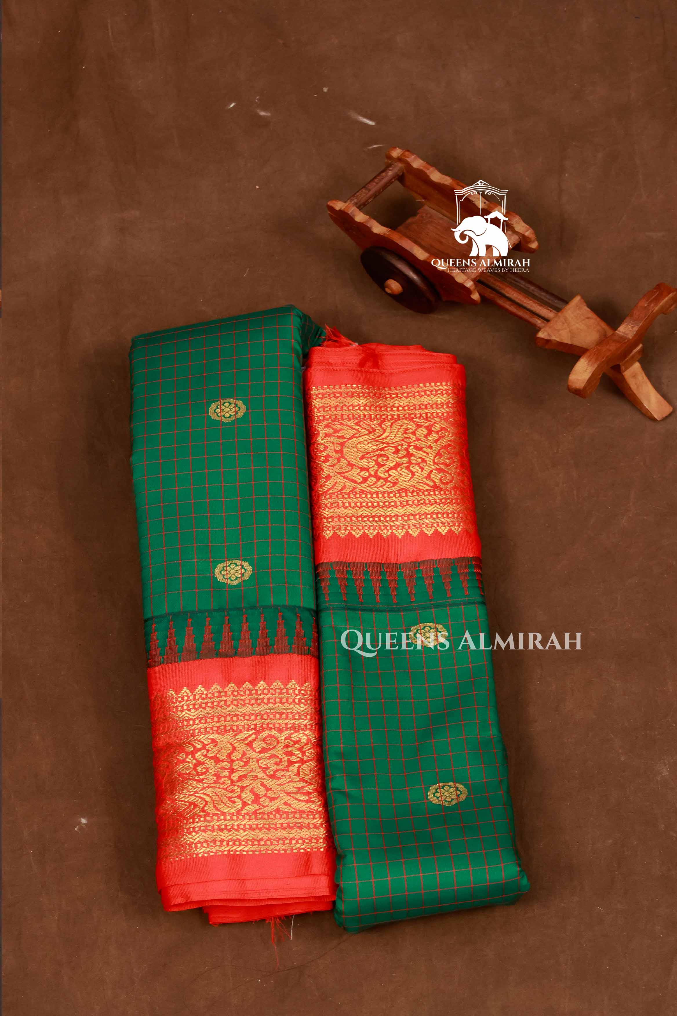 Green Kattam With Red Border Semi Gadwal Silk Saree