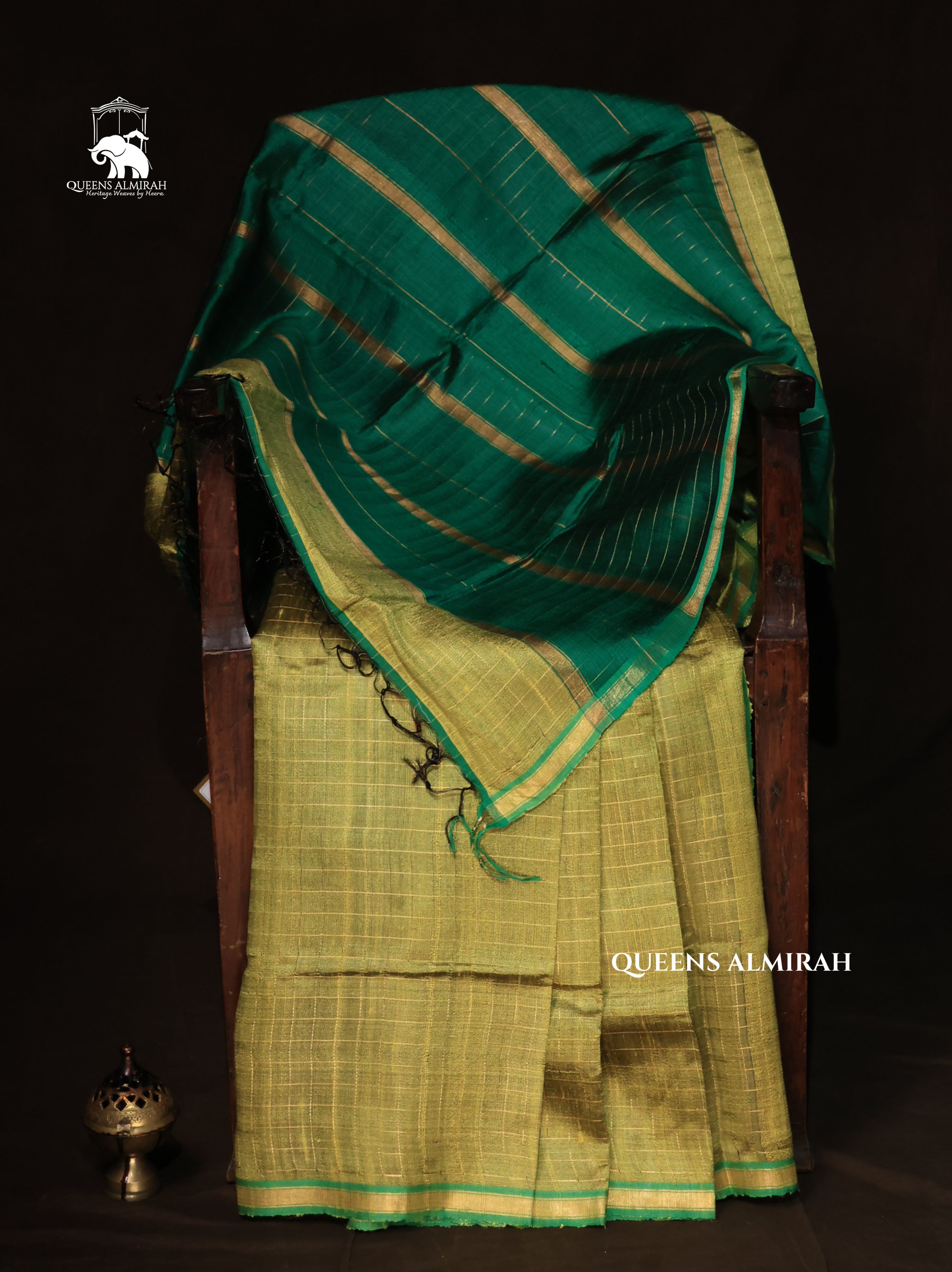 Green With Yellow Kanchivaram Raw Silk Saree