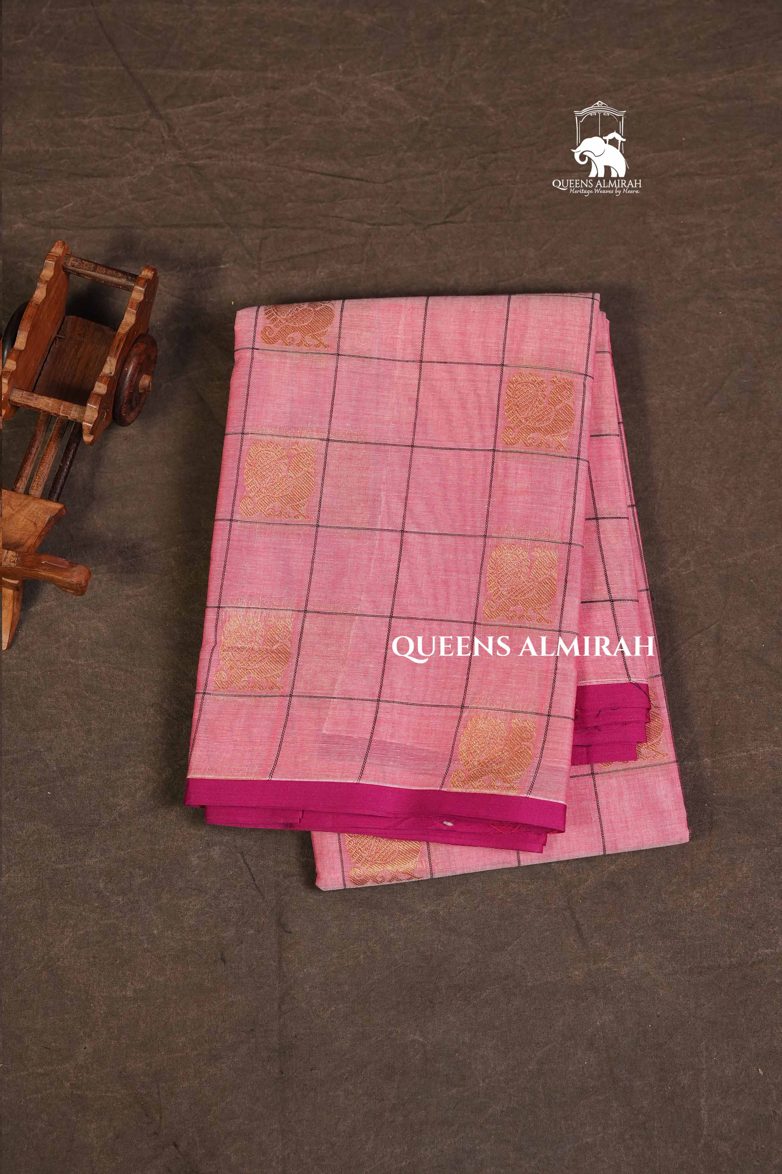 Lotus Pink Kattam With Peacock Butta Kanchi Cotton Saree
