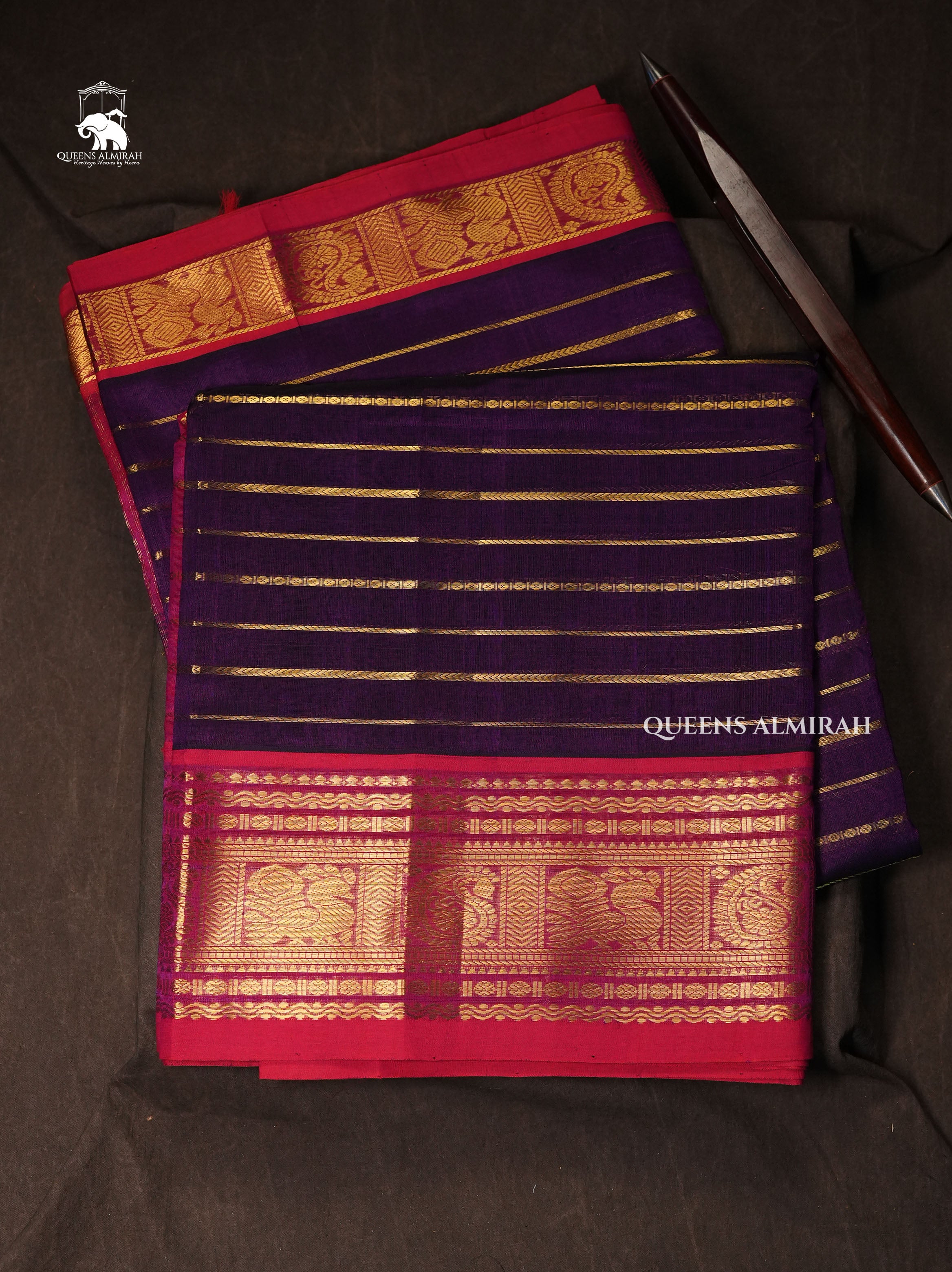 Purple With Rani Pink Pure Silk Cotton Saree