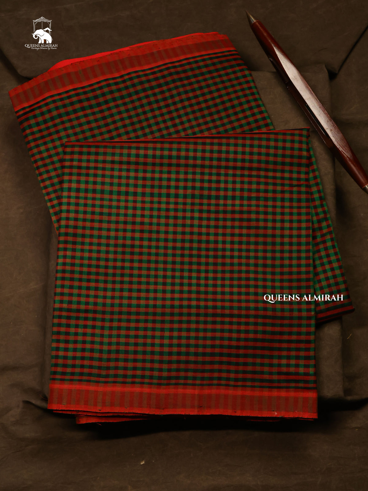 Green With Maroon Kattam Pure Silk Cotton Saree