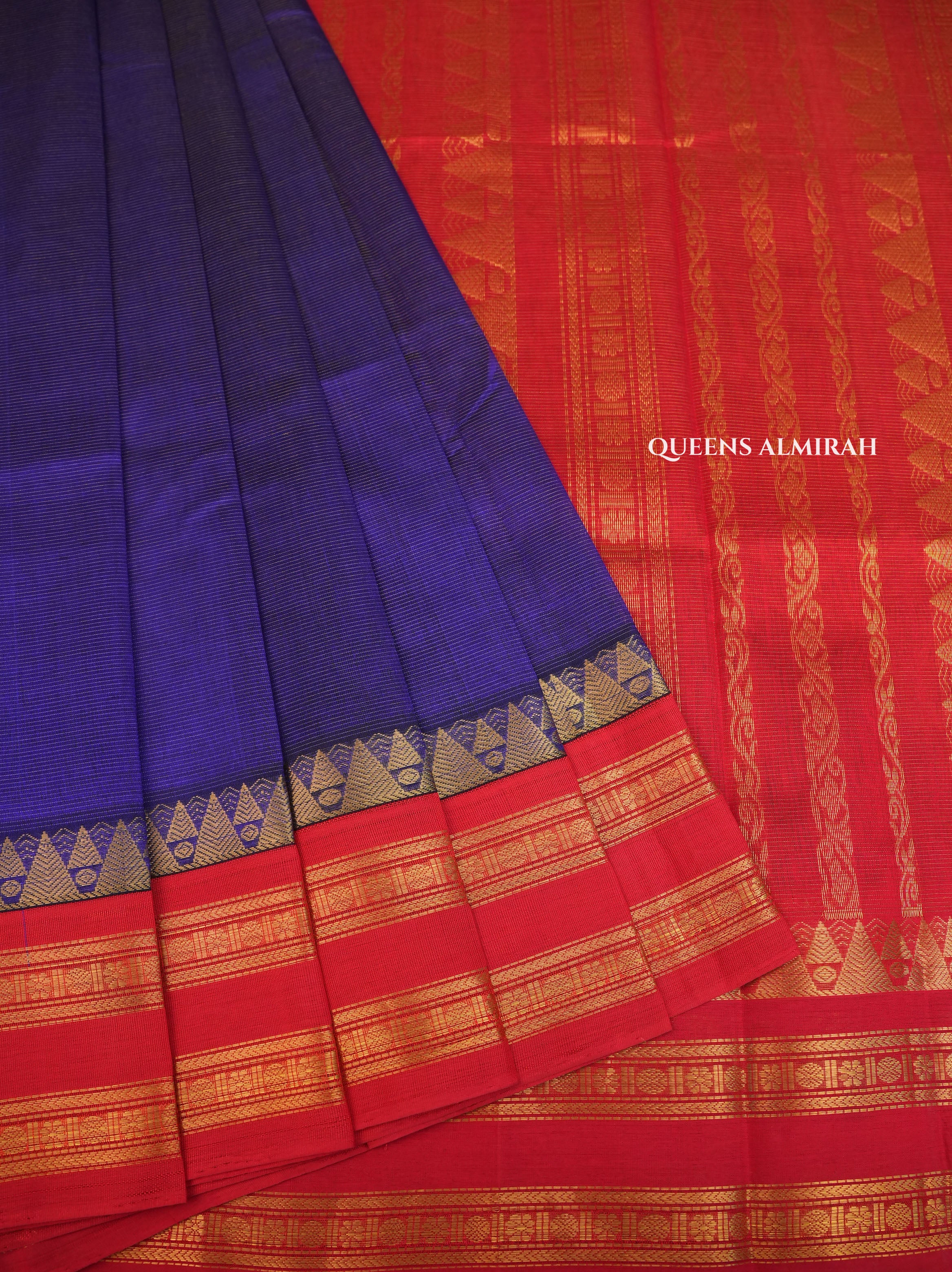Navy Blue With Red  Pure Silk Cotton Saree