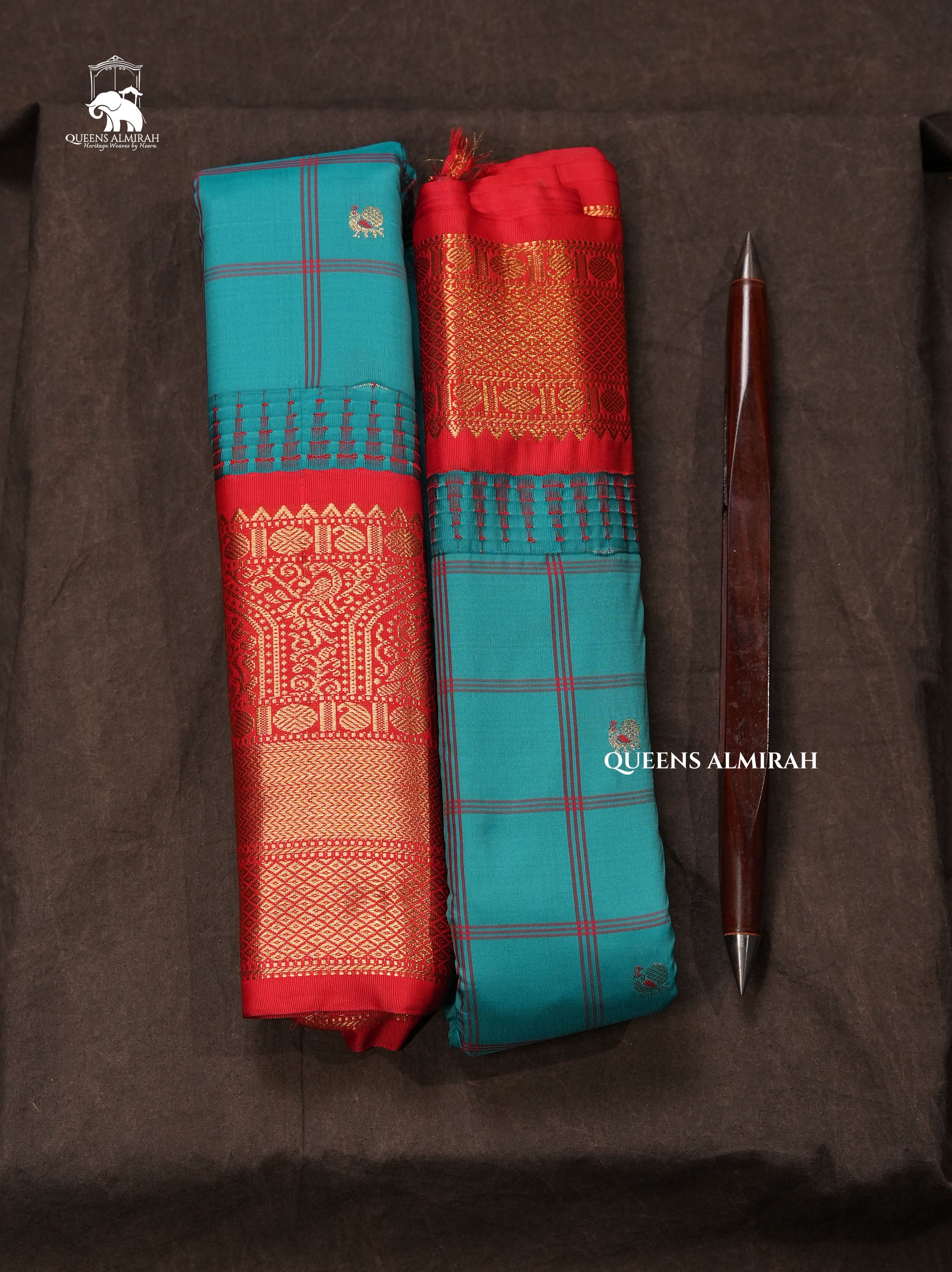 Green Kattam With Red Semi Gadwal Silk Saree