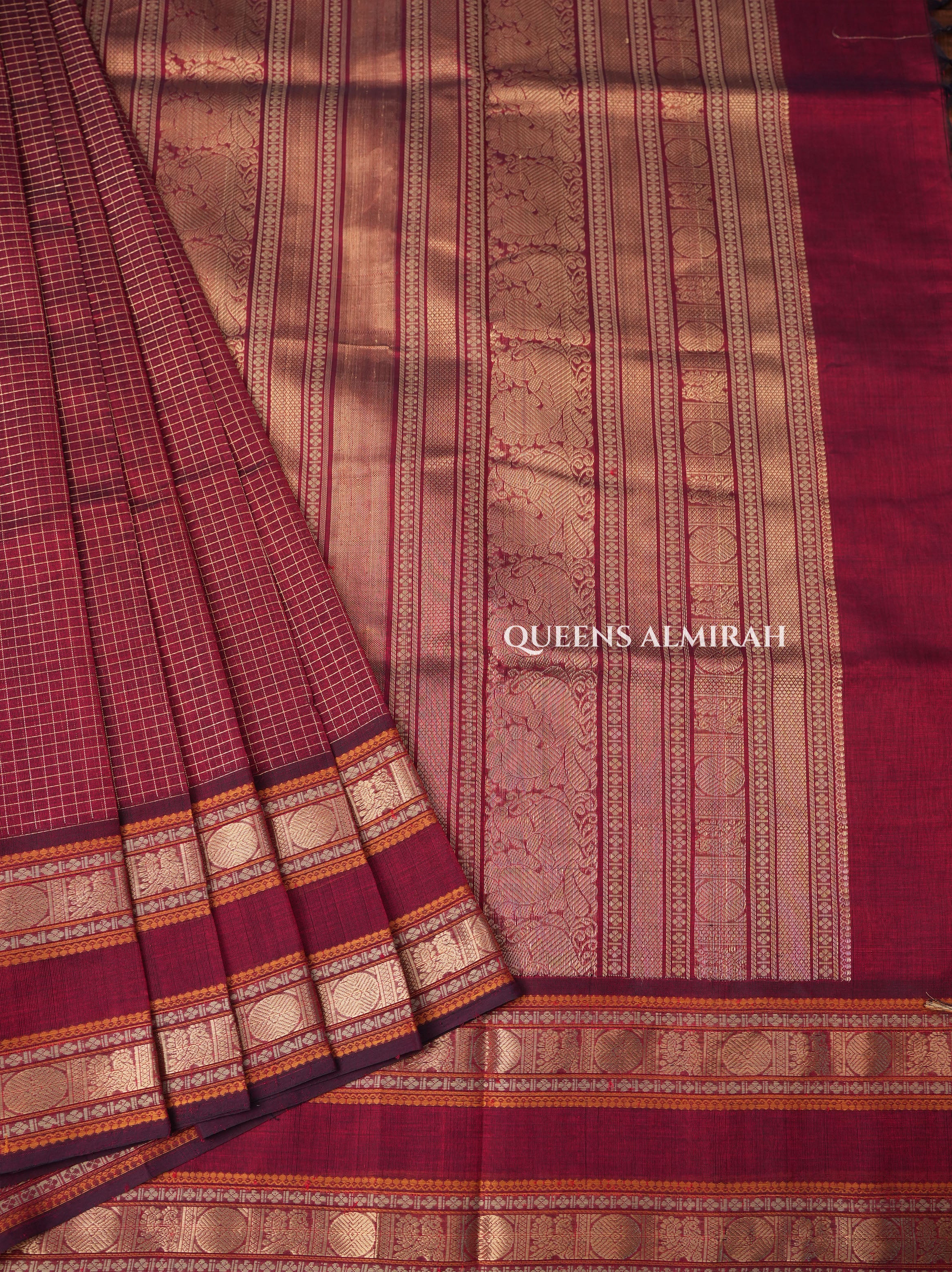 Dark Maroon Chettinad Silk Cotton Saree