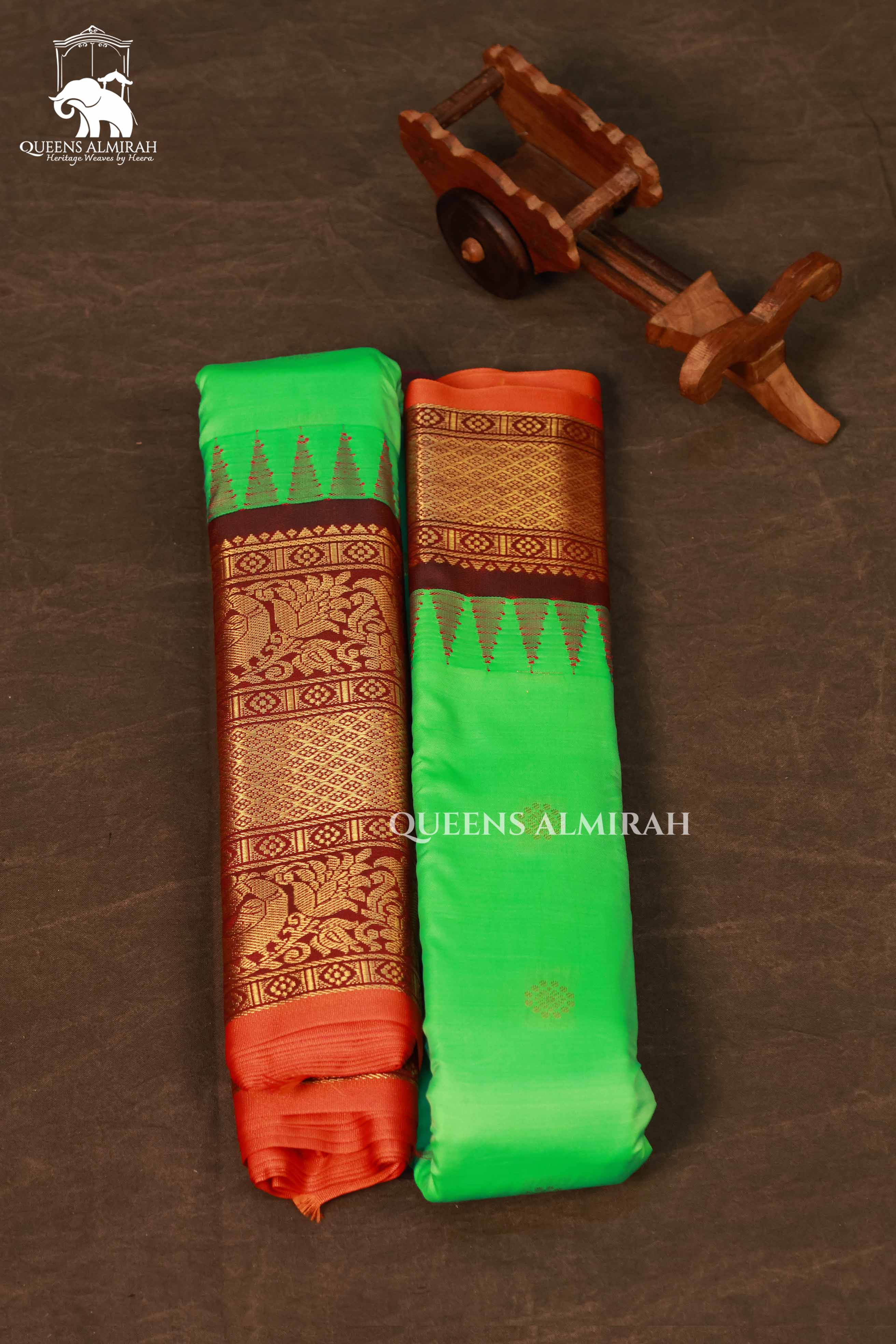 Green Semi Gadwal Silk Saree