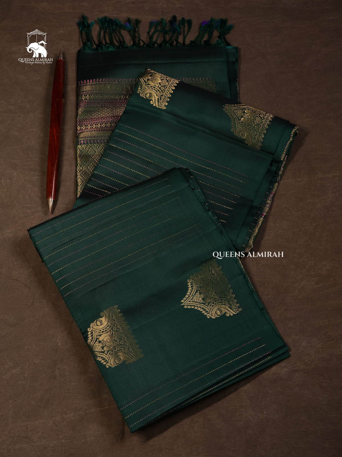 Dark Green Pure Soft Silk Saree