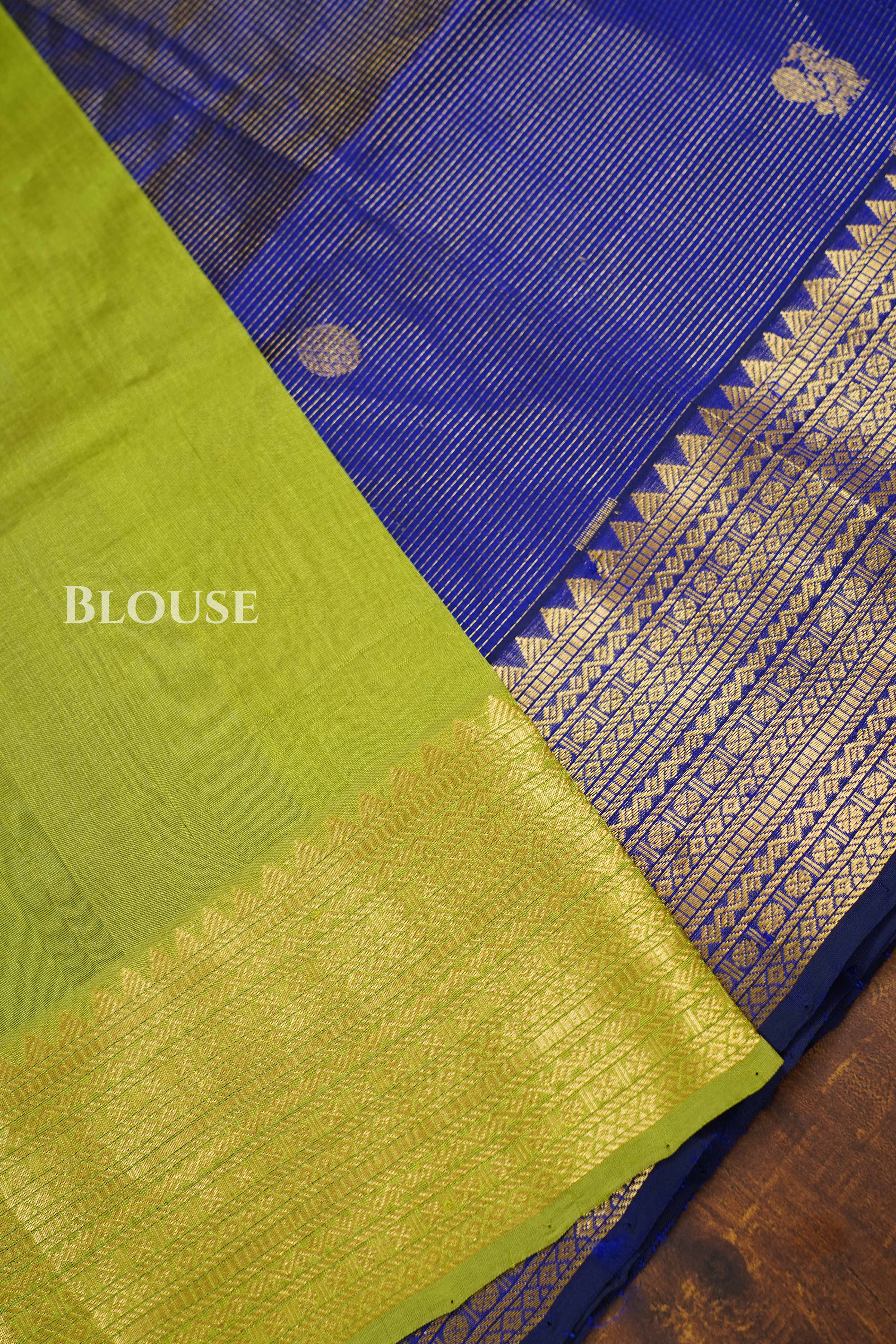 Indigo Blue With Palm Green Pure Silk Cotton Saree