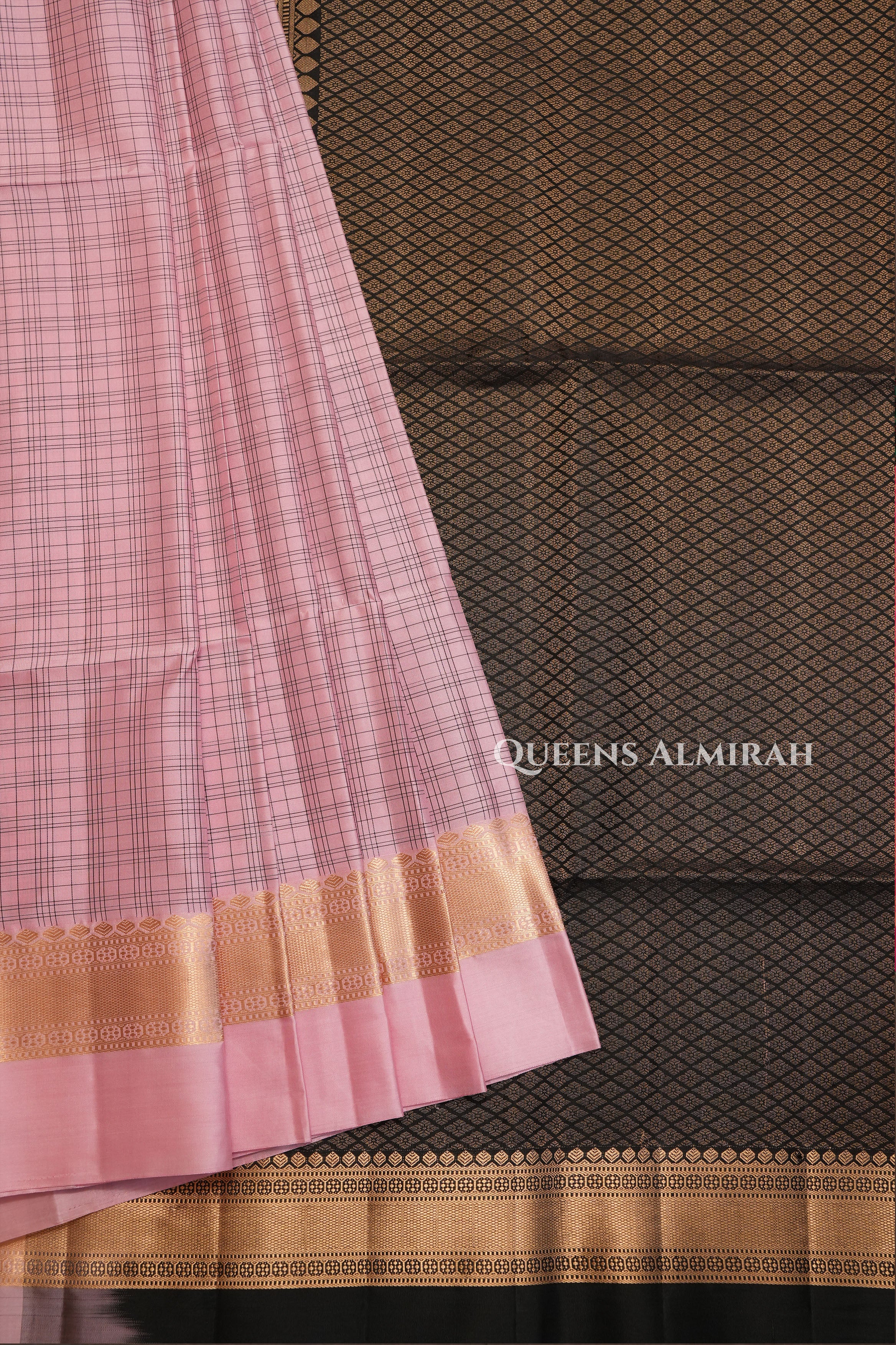 Baby Pink With Black Pure Soft Silk Saree