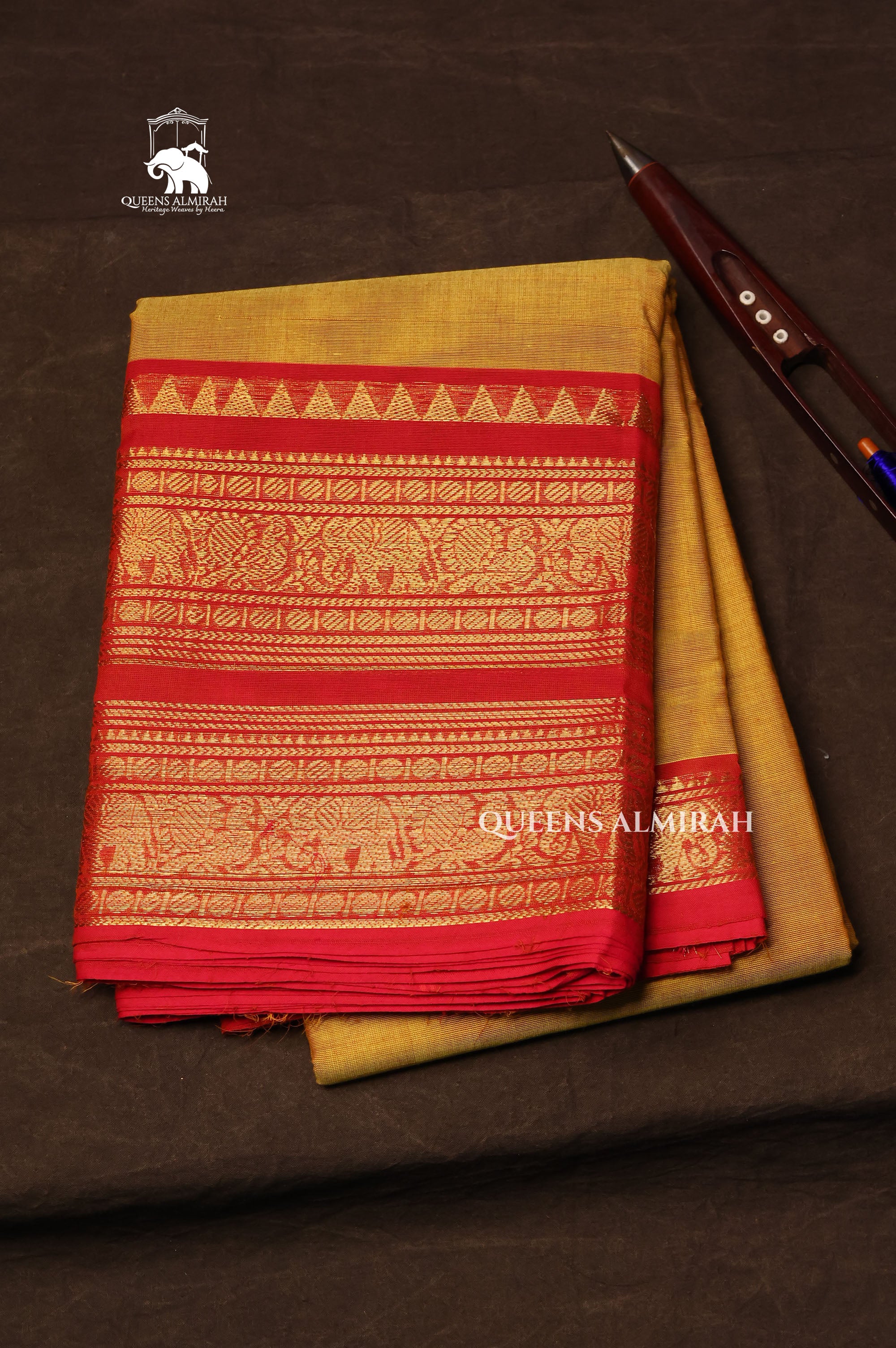 Yellow With Red Kanchi Cotton Saree