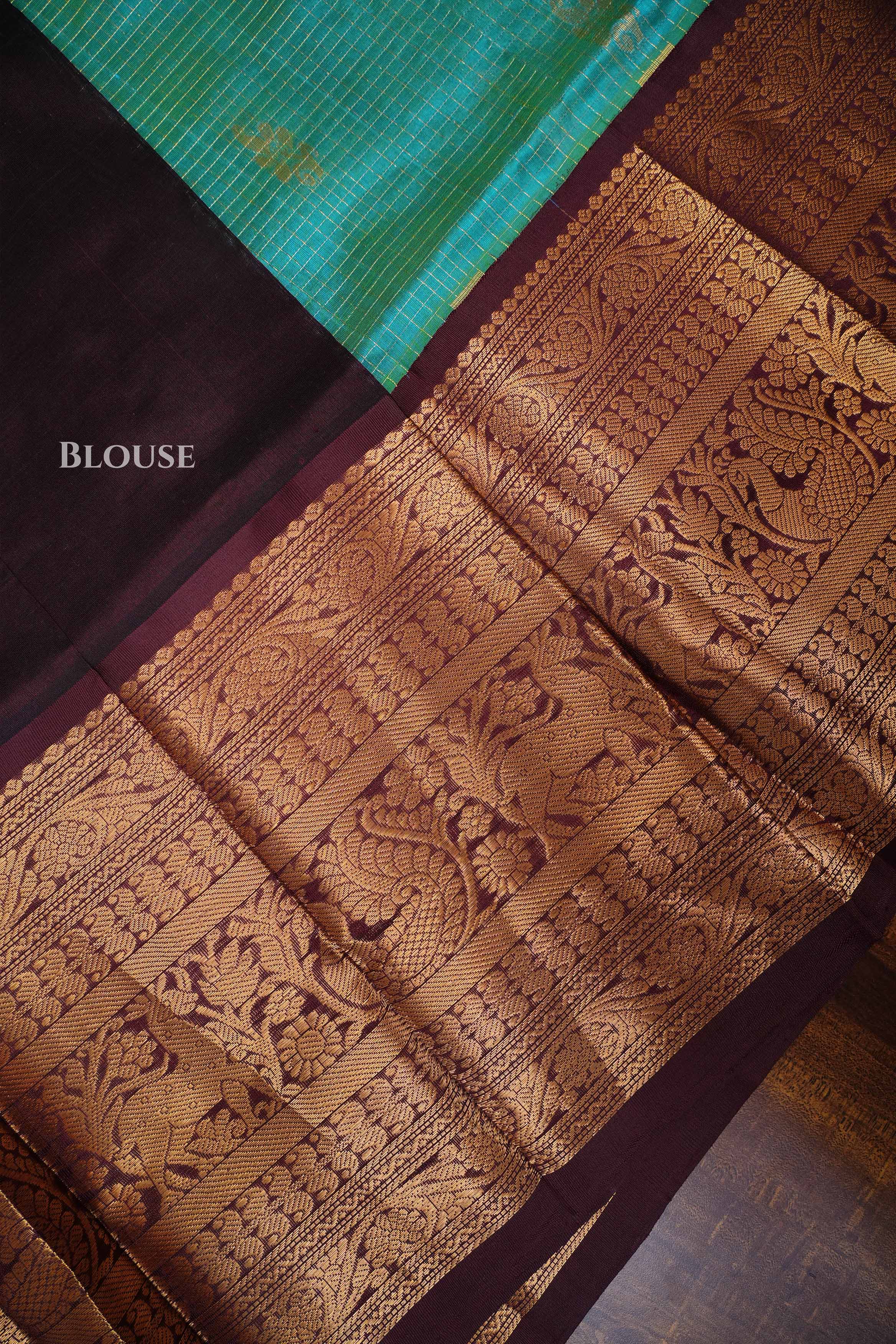 Sea Green With Coffee Powder Brown Pure Silk Cotton Saree
