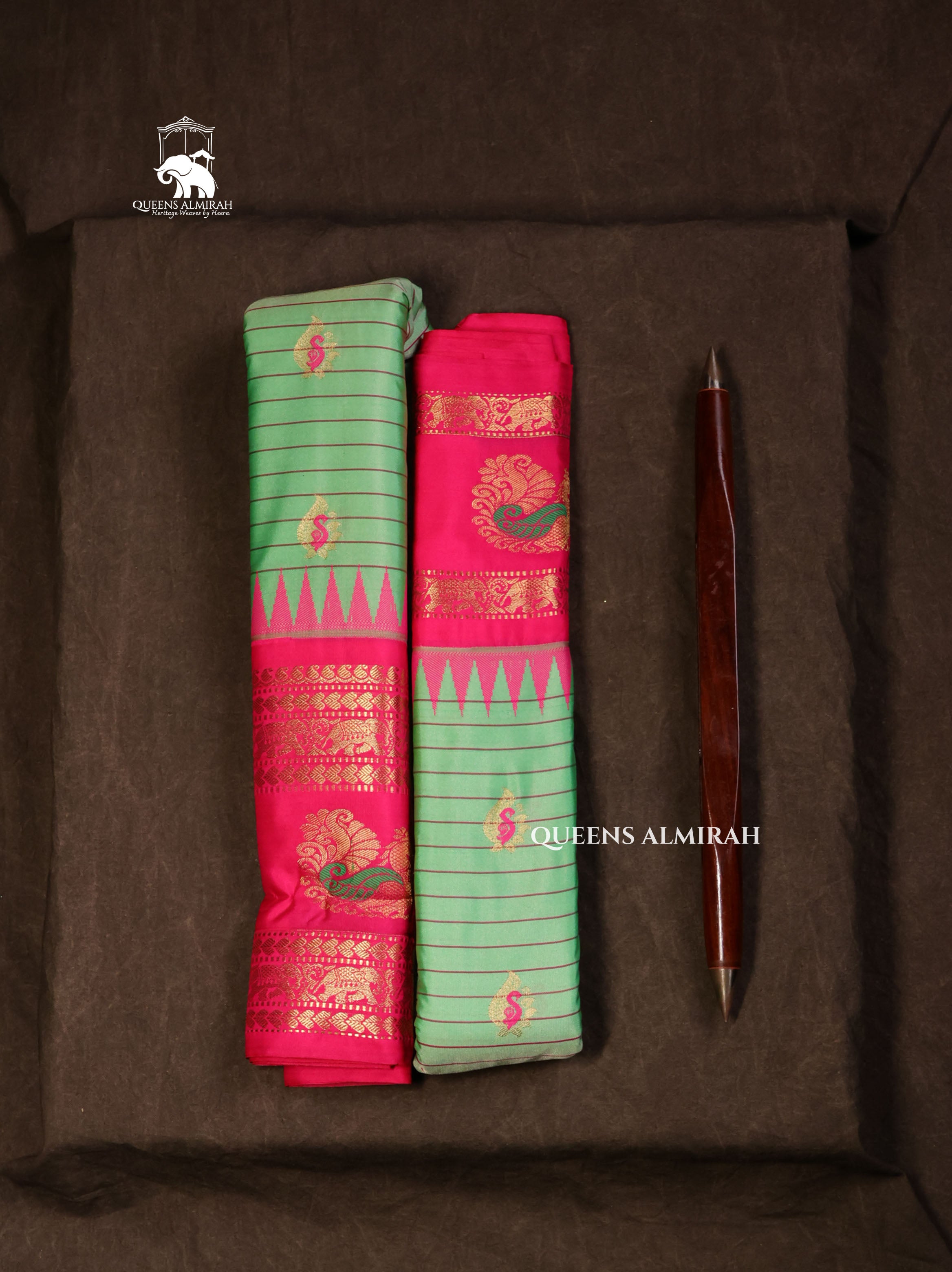 Green With Pink Semi Gadwal Silk Saree