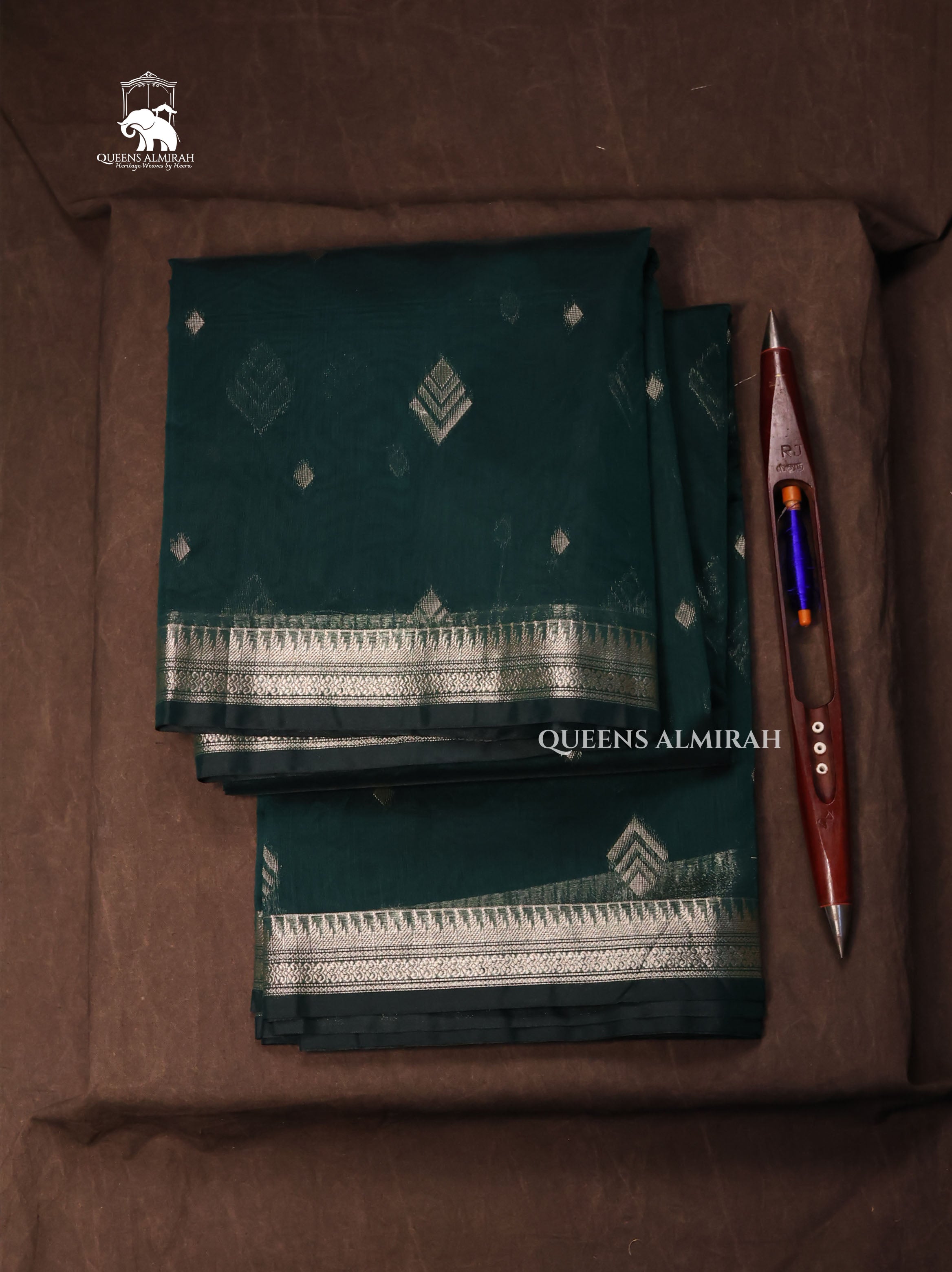 Dark Green Semi Silk Cotton Saree