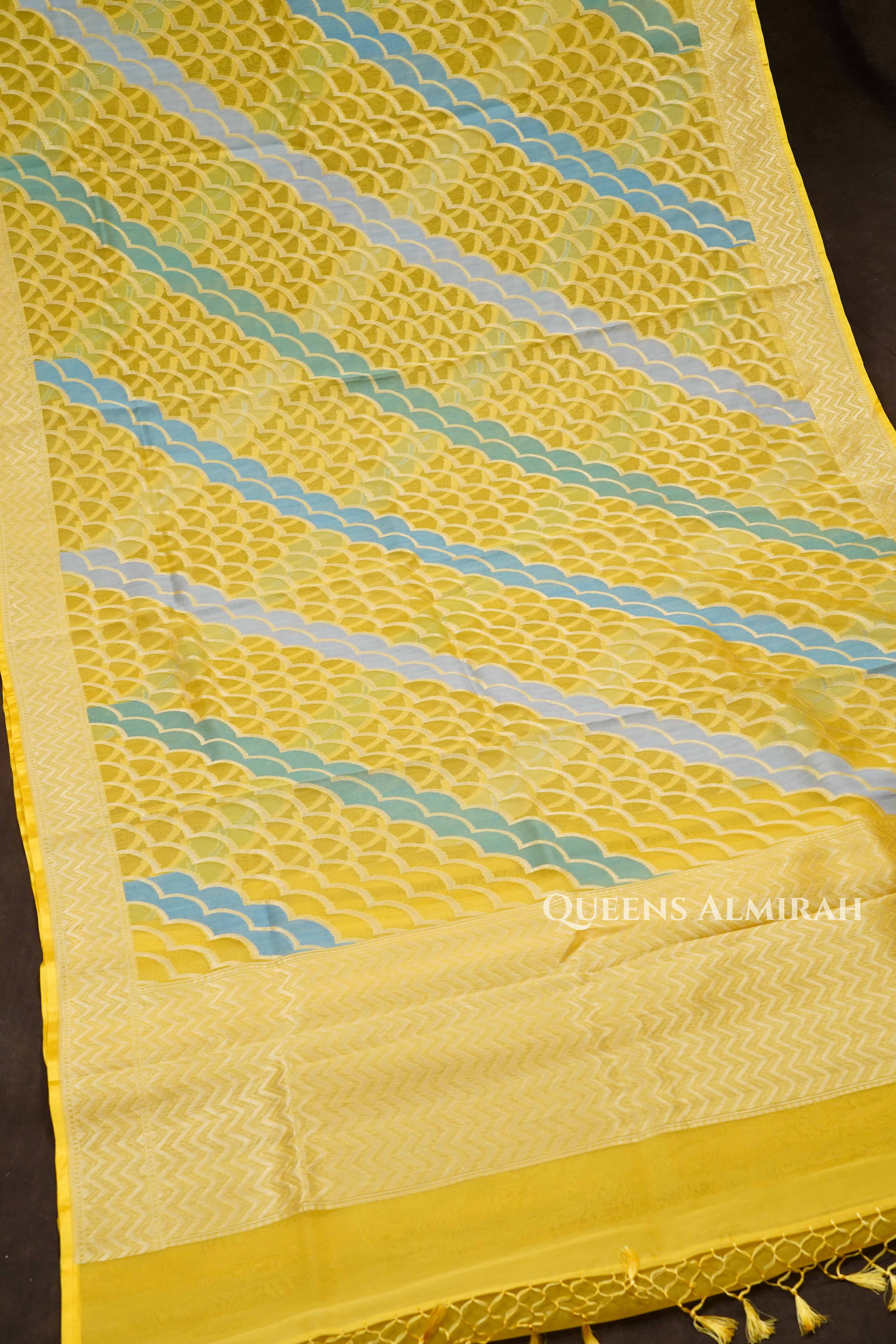Yellow Banarasi Organza Silk Saree