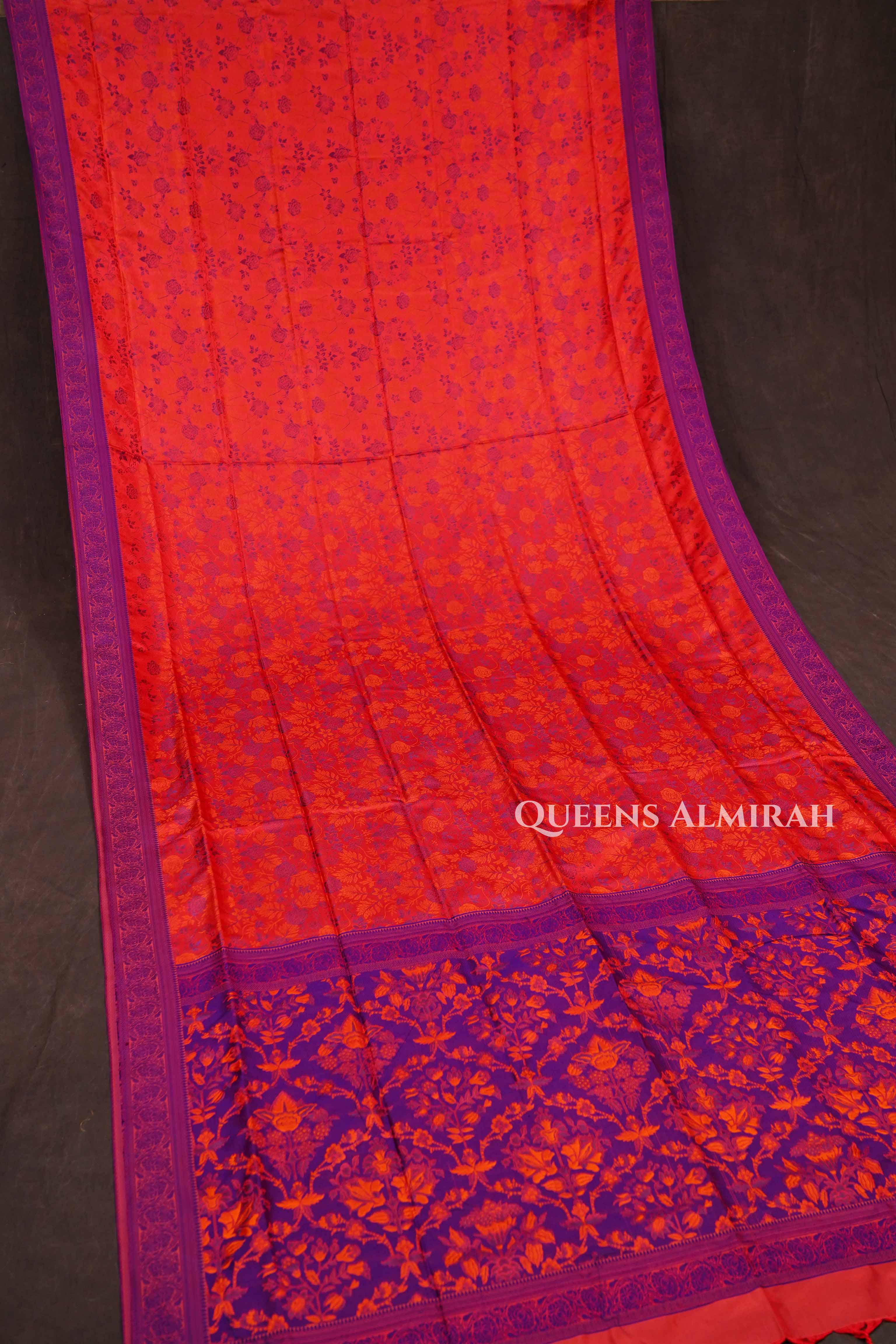 Chilly Red With Purple Pashmina Silk Saree