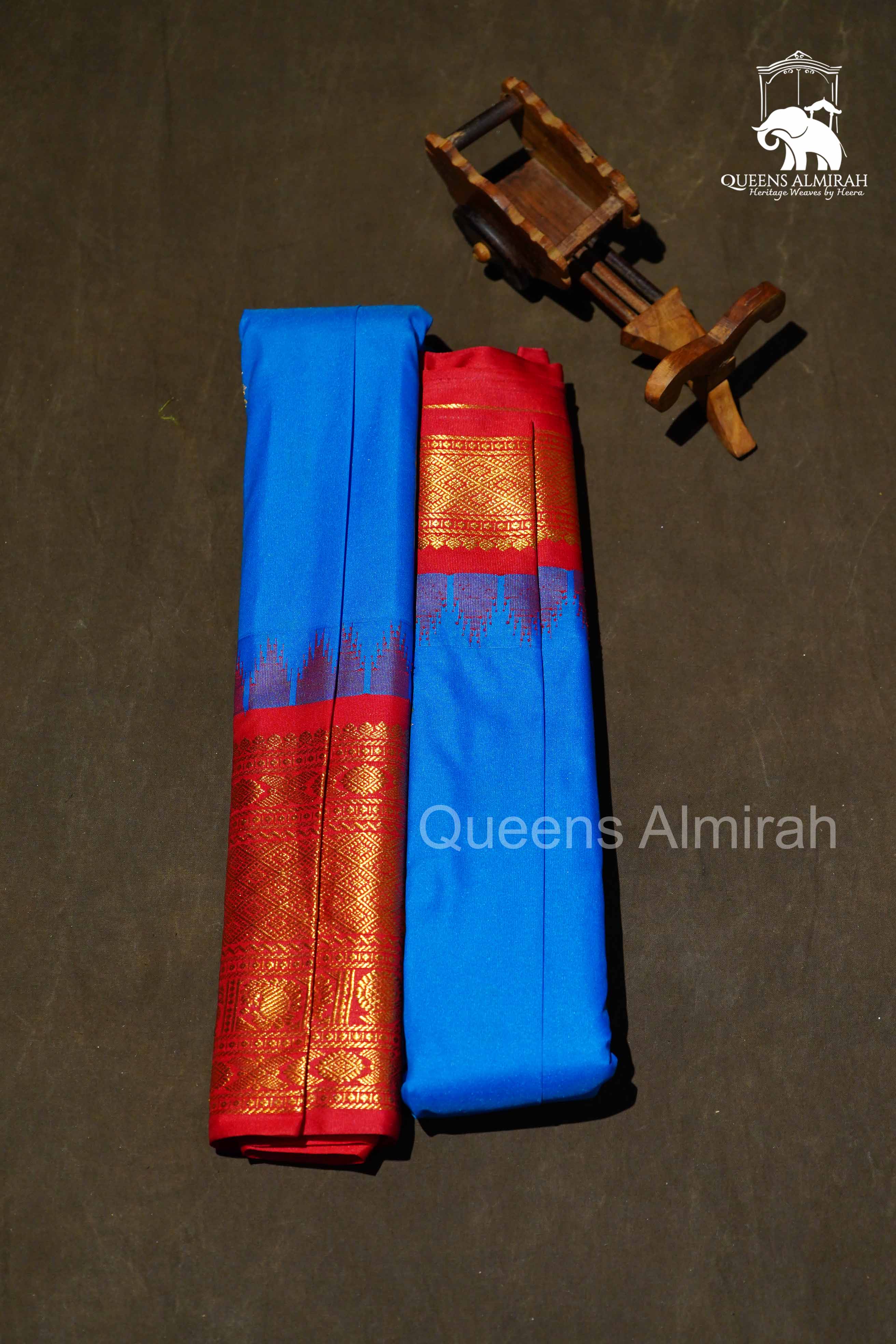 Blue With Red Border Semi Gadwal Silk Saree