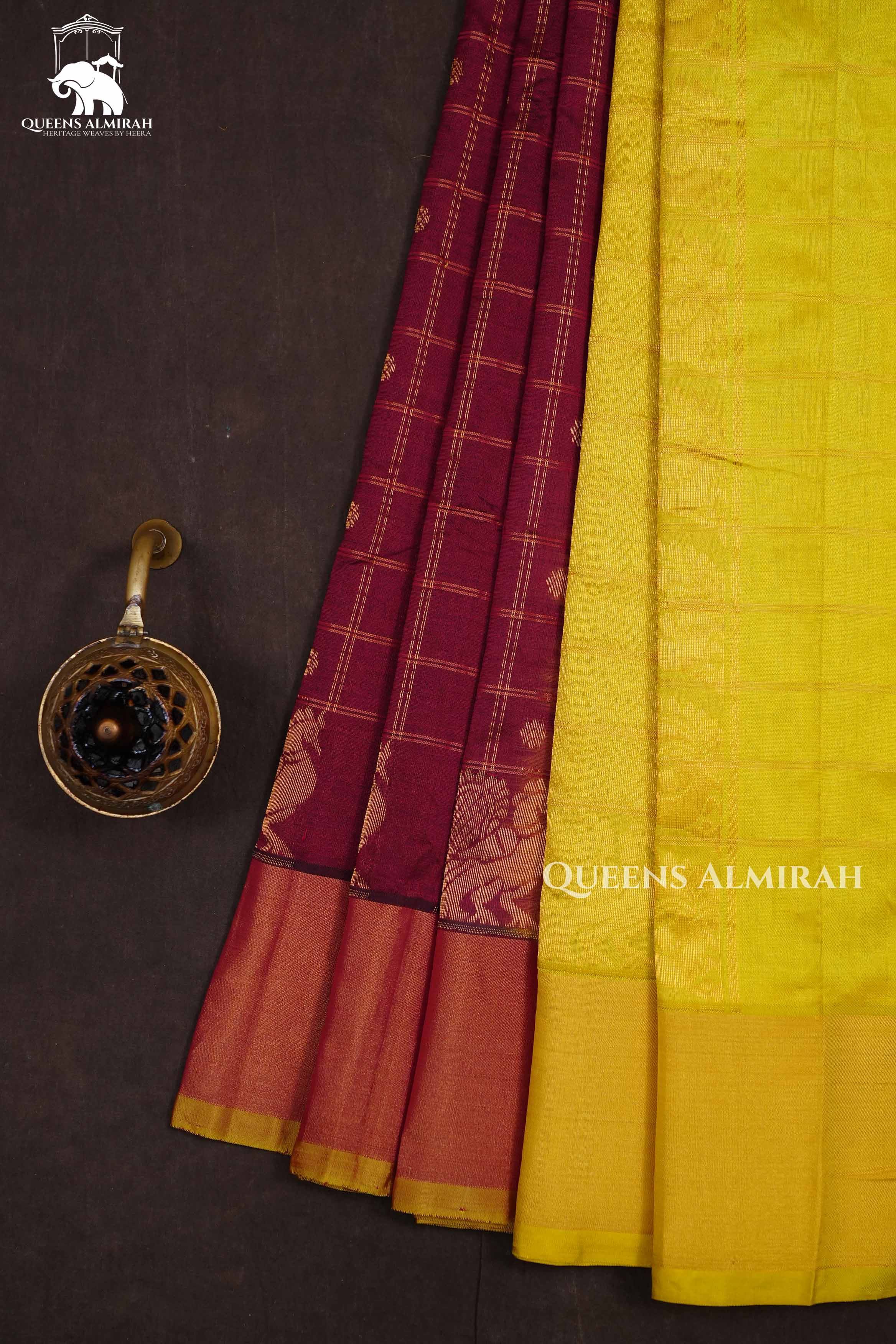 Maroon With Yellow Budget  Silk Cotton Saree