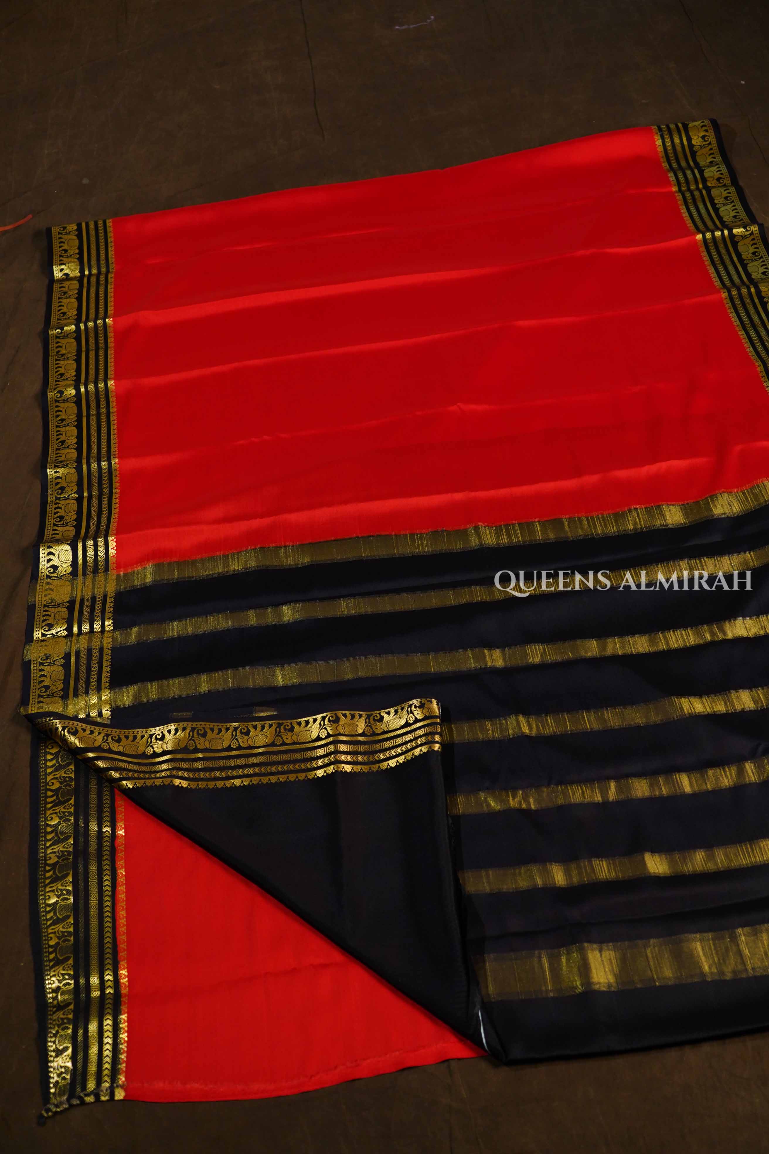 Red With Black Mysore Silk Saree