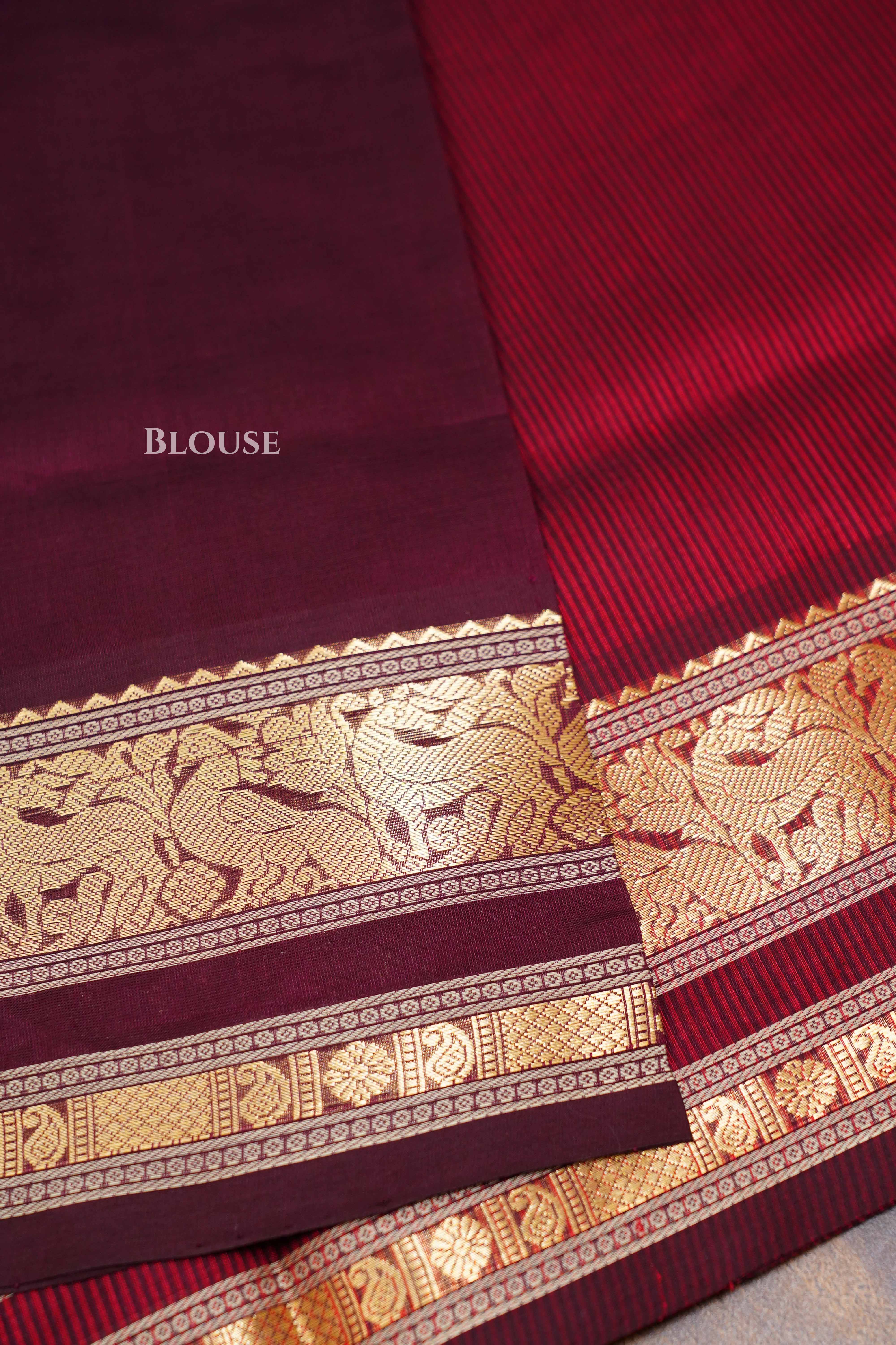 Maroon Karaikudi Chettinad Silk Cotton Saree